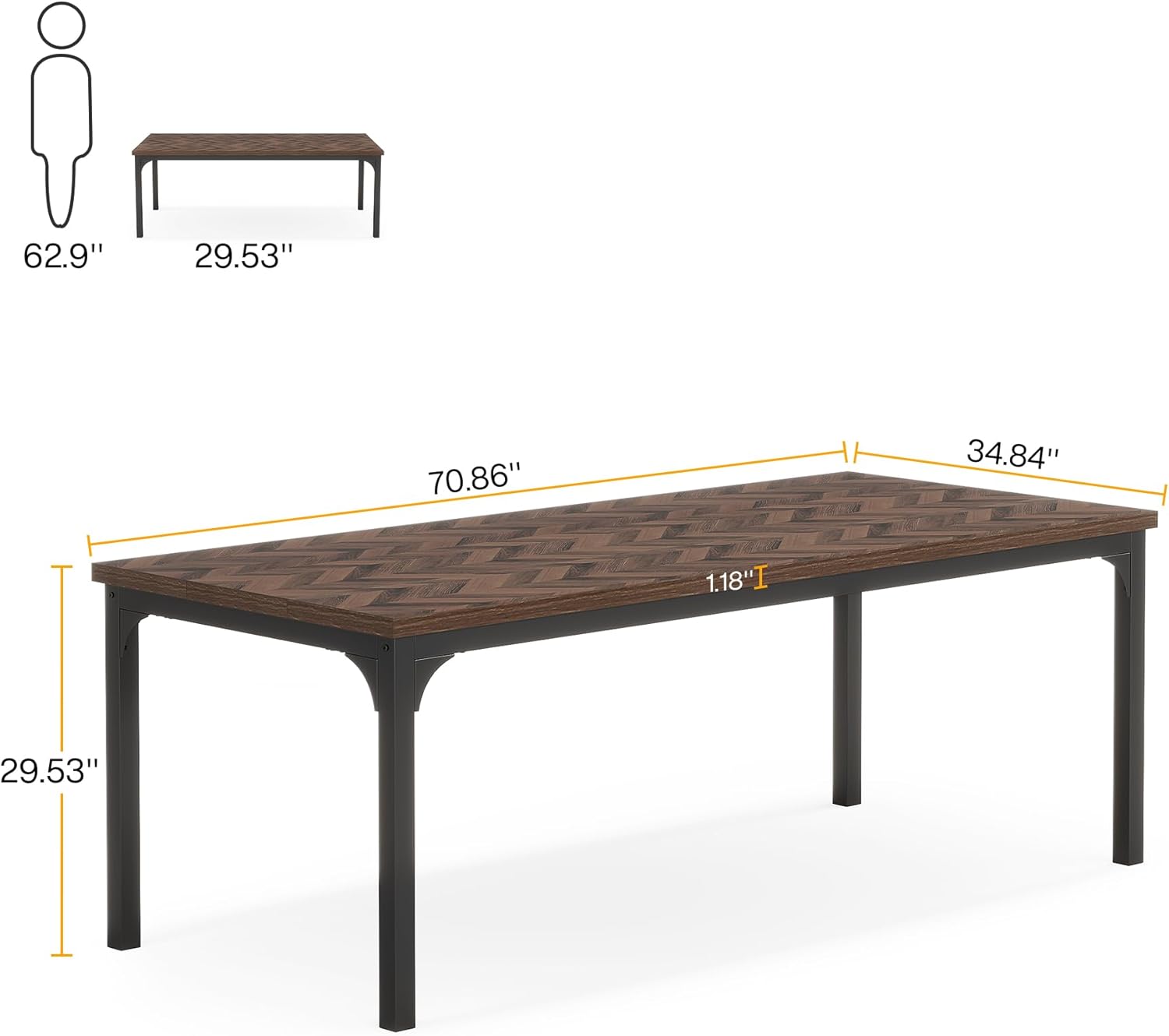 Tribesigns Mesa de comedor de granja para 6-8, 70.9 pulgadas, mesa de cocina rectangular de madera con patas de metal resistentes, mesa de comedor