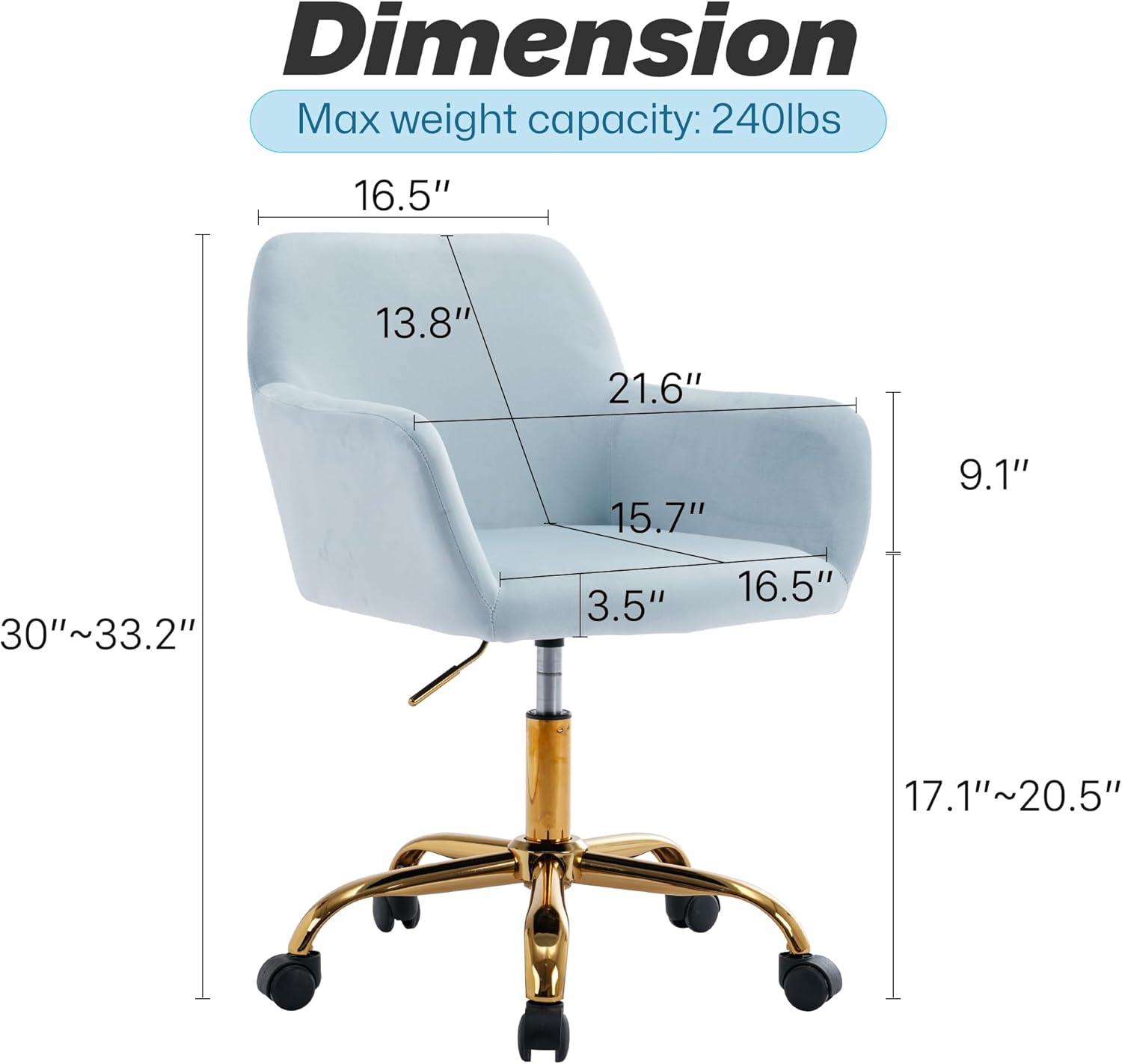 KCC Silla de escritorio de terciopelo para oficina, cómoda silla giratoria moderna con ruedas, silla de maquillaje tapizada de tela de terciopelo