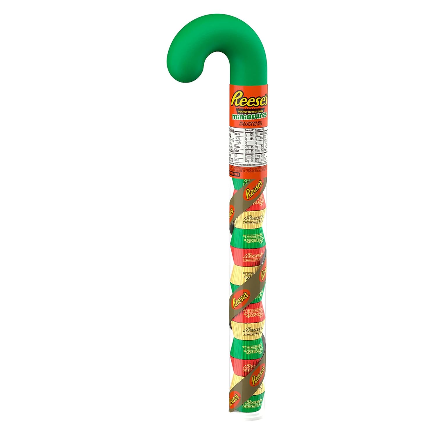 REESE’S Miniatures – Tazas de chocolate con leche y mantequilla de maní, bastón de plástico de caramelo de Navidad, 2.17 onzas