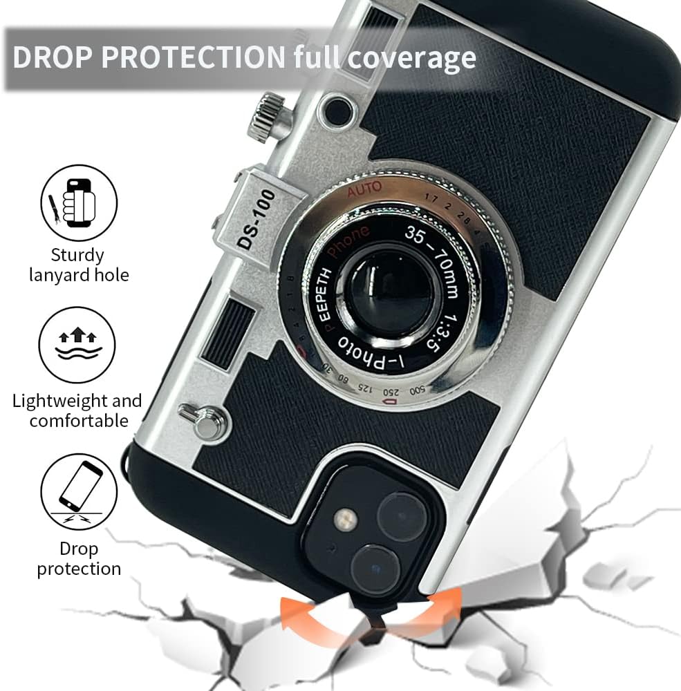 Mscomft Funda para teléfono Emily in Paris, funda vintage para iPhone 15 Pro, diseño de cámara vintage 3D que parece una cámara, con cordón largo