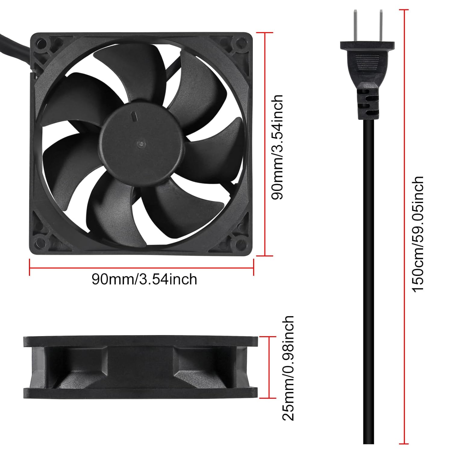 UMLIFE Paquete de 2 ventiladores axiales de alimentación de CA 110 V 120 V 9025 3.543 in x 0.984 in doble bola de metal para proyectos de escape de