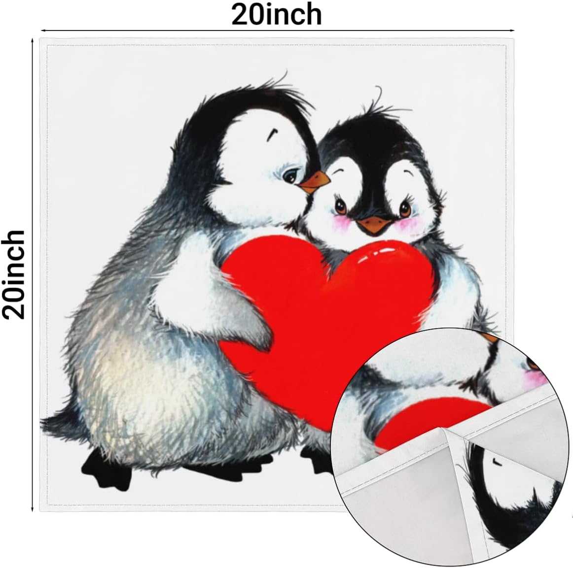 Cloth Napkins Set of 4 Cute Penguin Love Heart 20×20 Inch Cloth Napkins Penguin Pattern Washable Reusable Kitchen Dinner Napkins Table Decor for