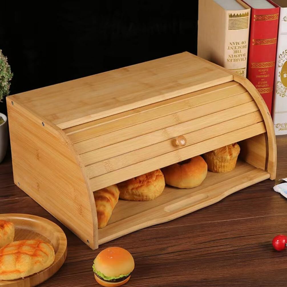 Hemoton Caja de bambú para alimentos para alimentos cajas de pan para encimera de cocina, organizador de pan, almacenamiento de pan, soportes para