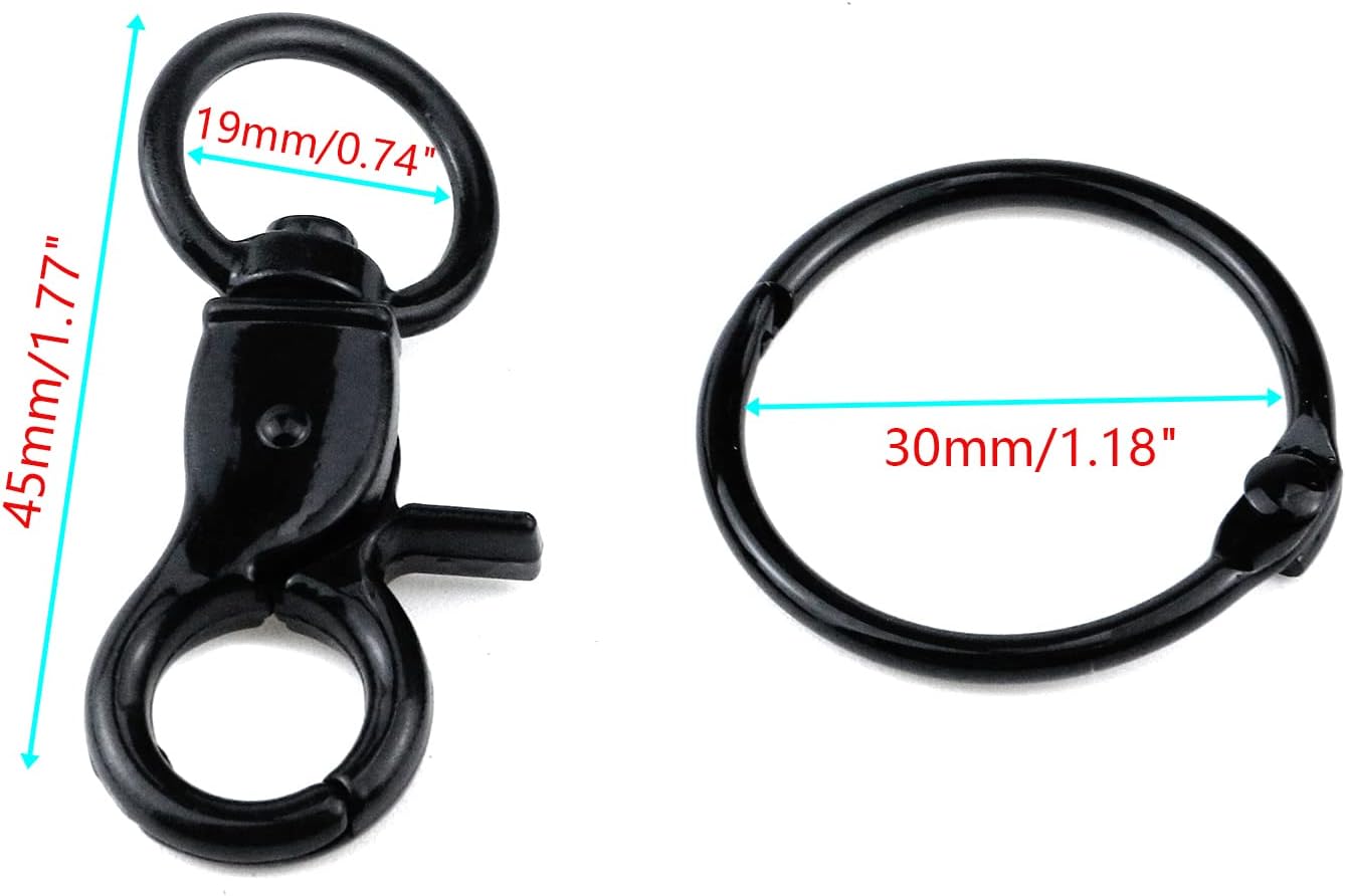 Semetall Juego de 10 ganchos giratorios negros a presión, mini ganchos de cordón con anillos de llavero para clip de cordón, llaveros, joyas,