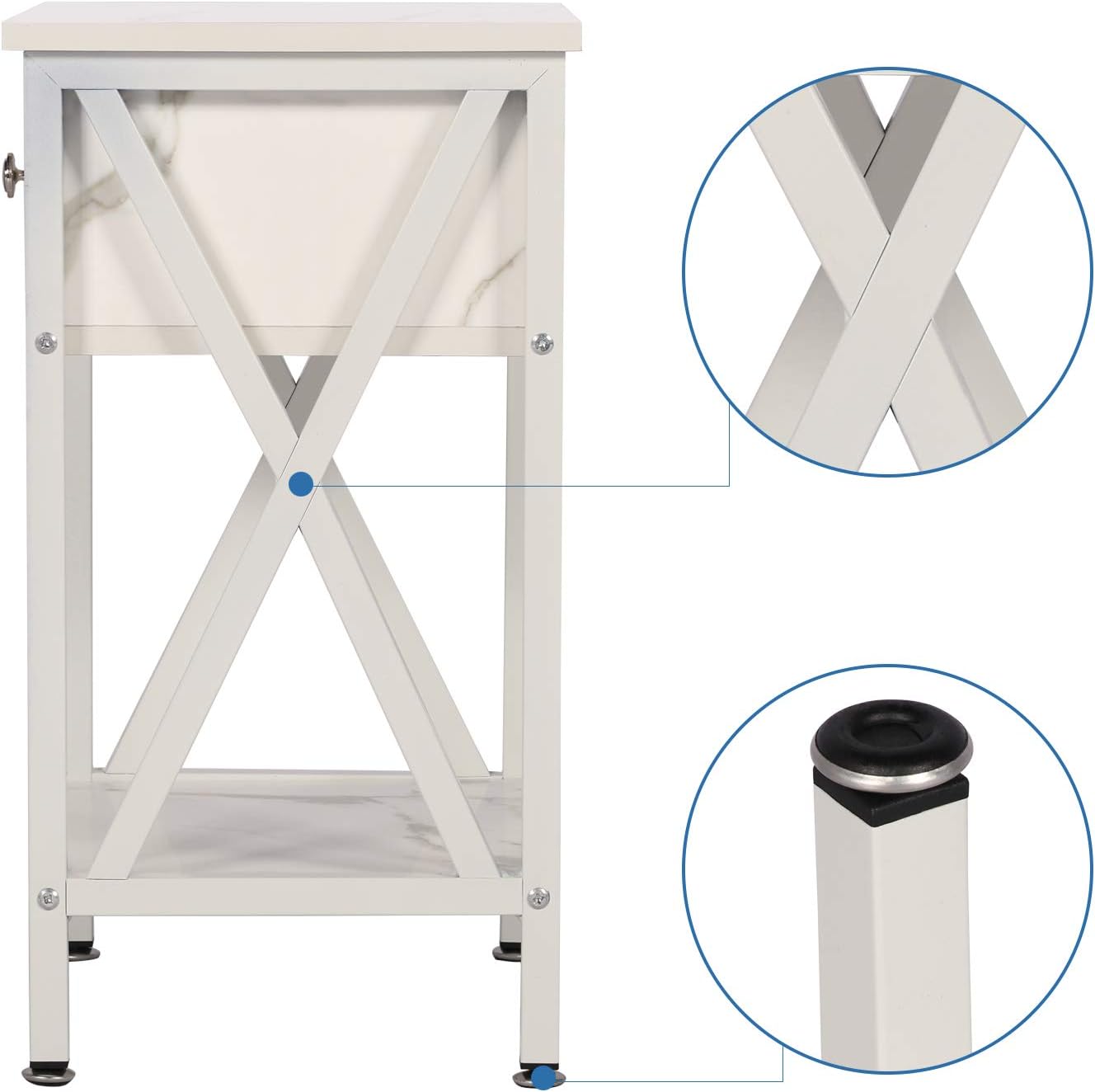 VECELO Mesa lateral con repisas Diseño en X Buró Mesa de noche Mueble versátil para sala de estar o dormitorio