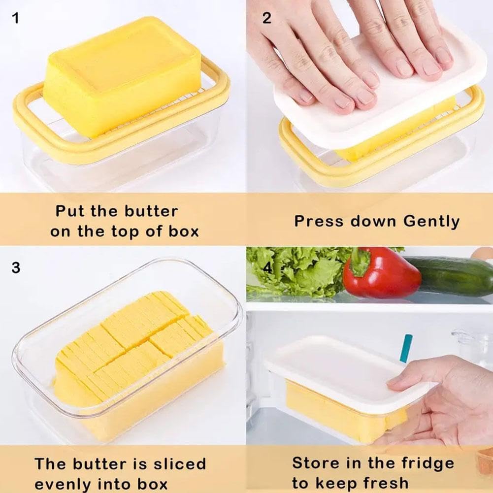 Caja de mantequilla 2 en 1, rebanadora de mantequilla y recipiente de almacenamiento, contenedor de mantequilla con tapa, cortador de mantequilla de