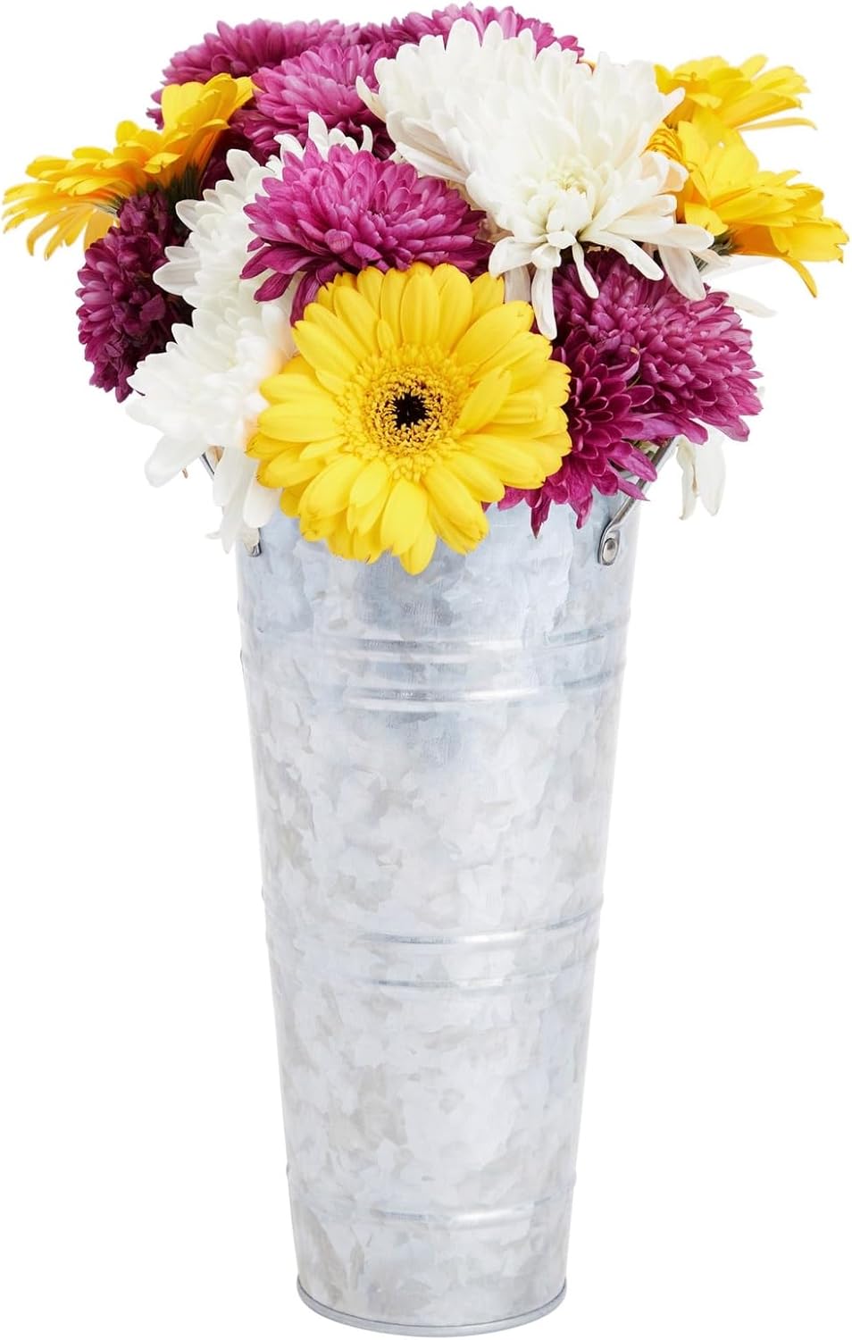 Farmlyn Creek Paquete de 4 cubos de flores galvanizados de 10 pulgadas con asas para decoración de granja de estilo rústico, jarrones de metal para
