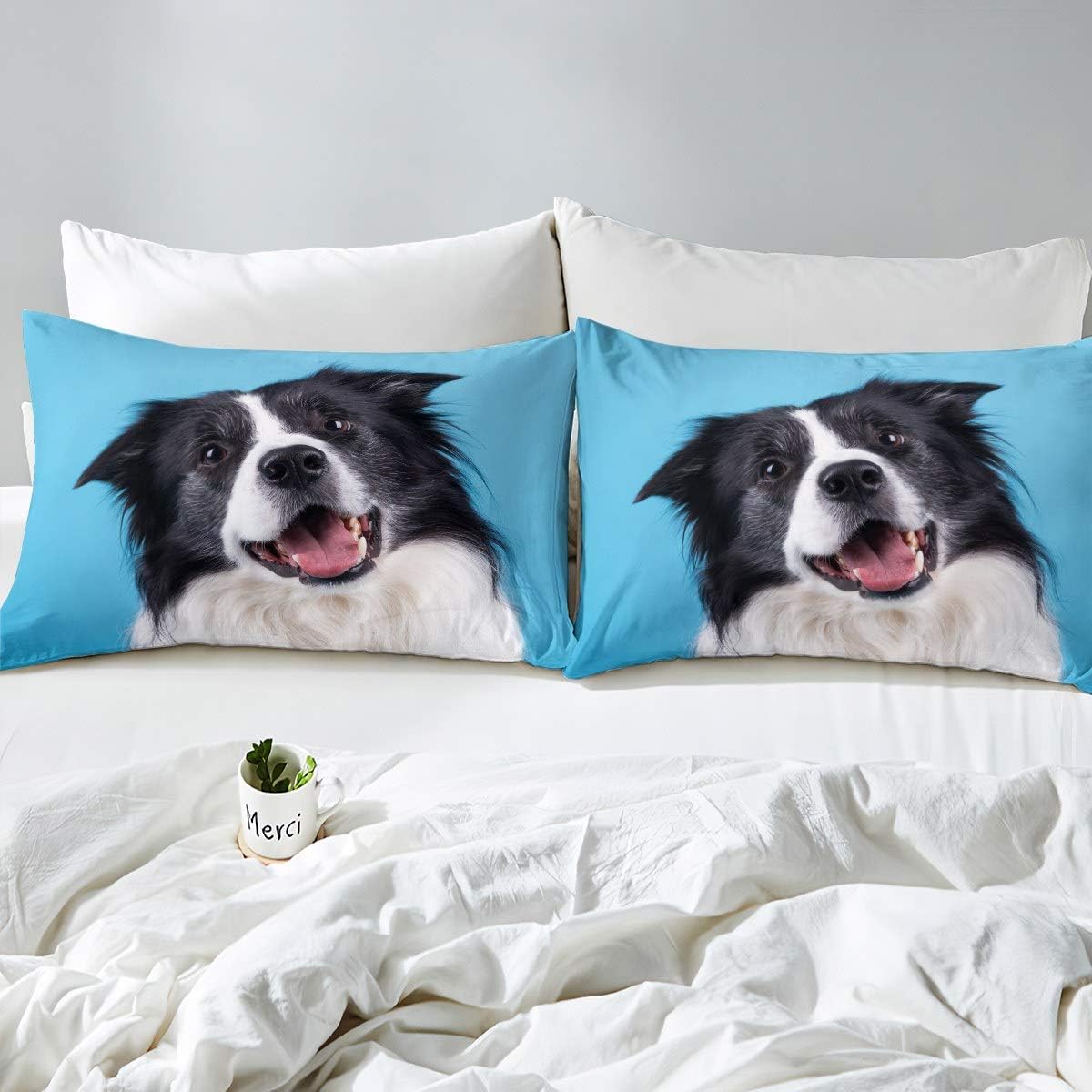 Feelyou 3D Dog Sheets Cute Border Collie Printed Bed Sheet Set Puppy Bedding Set for Kids Boys Girls Animal Theme Fitted Sheet Bedroom Collection