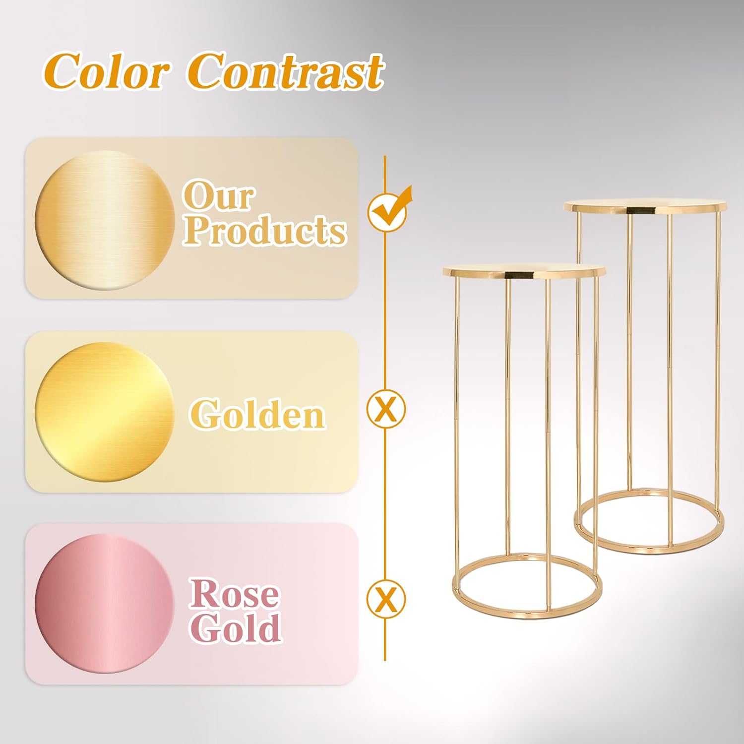 Juego de 2 soportes dorados para flores de boda, juego de 2 jarrones de metal, columna geométrica para mesa de boda, centros de mesa de mesa de 23.4