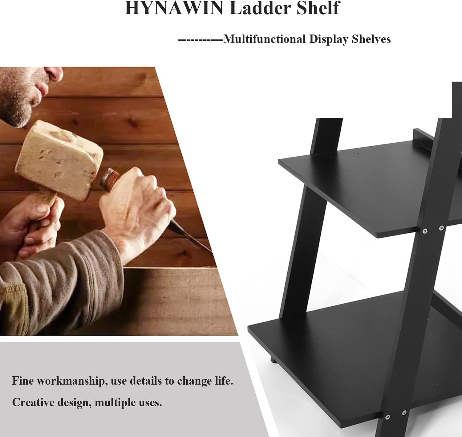 HYNAWIN Estantería de escalera de 5 niveles, soporte multiusos para plantas, estantes de almacenamiento, marco de bambú con aspecto de madera,