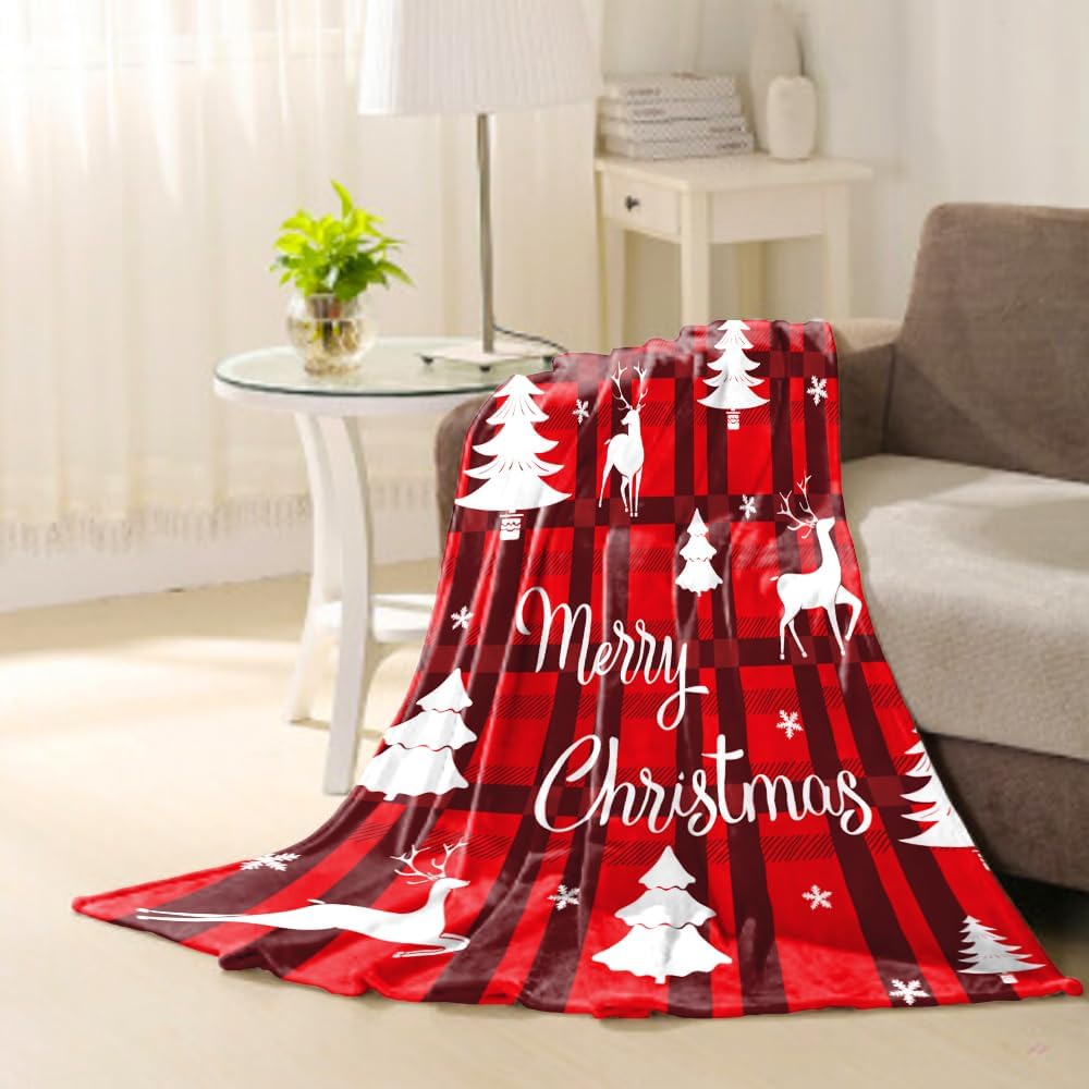 Manta de Navidad para decoración del hogar, manta de Navidad a cuadros rojos, para adultos y niños, manta de Navidad para sofá, cama, suave,