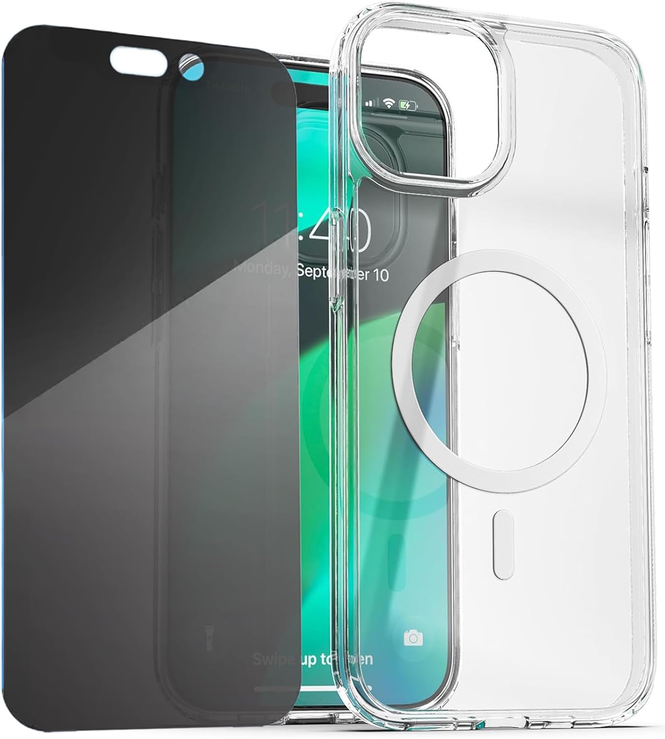 Encased Funda de privacidad, diseñada para iPhone 15 Pro (2023), funda transparente delgada con protector de pantalla antiespía, vidrio templado 9H