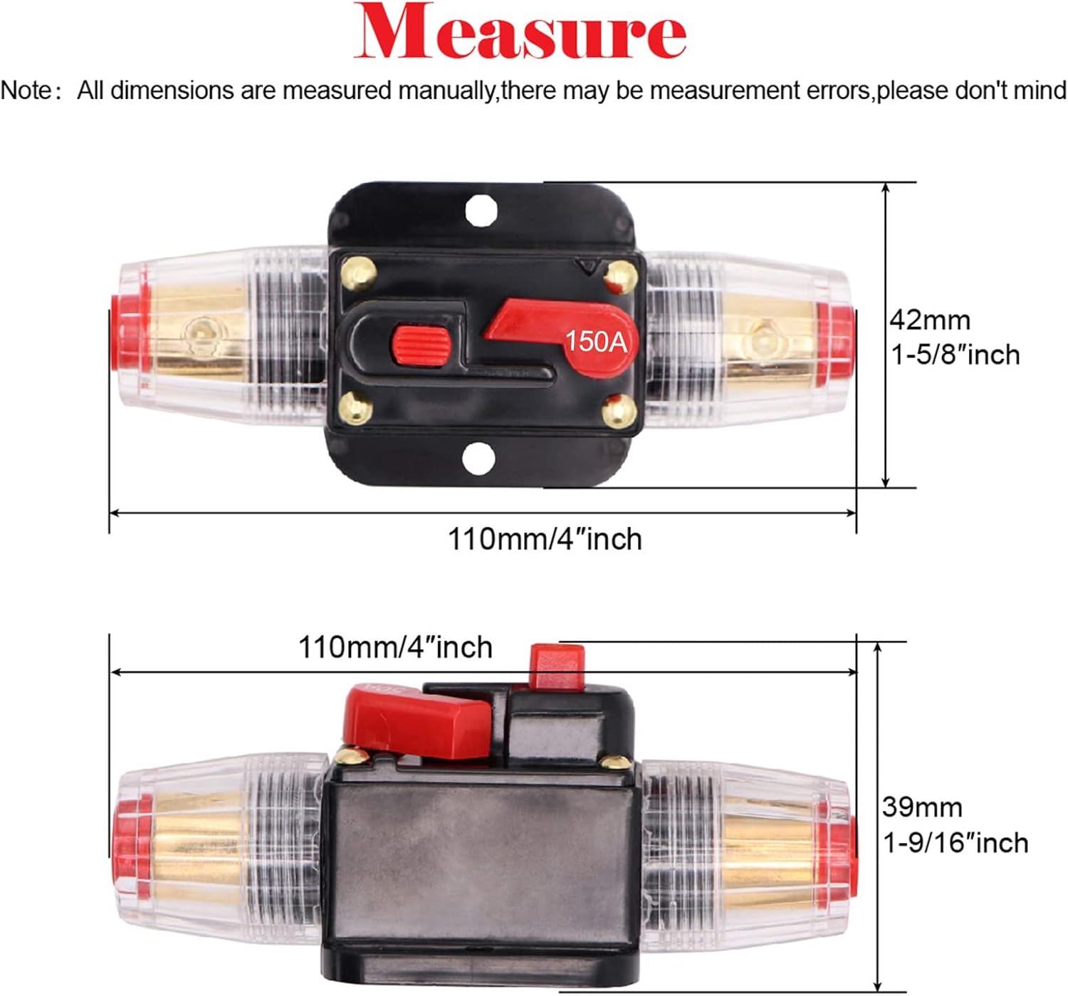 Disyuntor de 2 piezas de 50A 50A con portafusibles de reinicio manual para el audio de automóviles, embarcaciones marinas. Inversor de interruptor