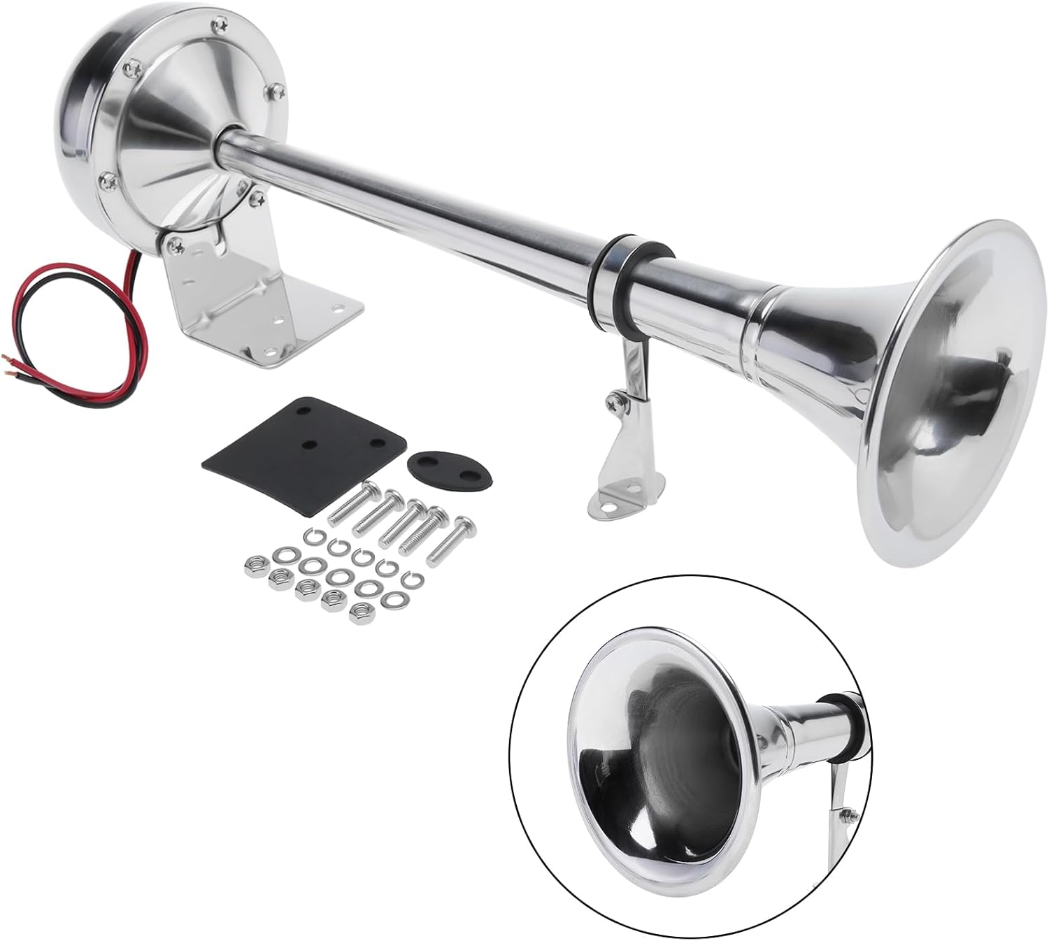NovelBee Bocina de trompeta de barco marino de 12 V, bocina eléctrica única de acero inoxidable de 115 db para remolque de camión de barco