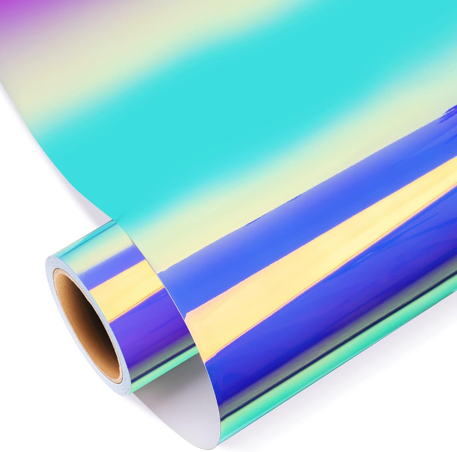 GIRAFVYINL – Rollo de vinilo adhesivo permanente de ópalo holográfico azul de 12 pulgadas x 10 pies para cricut, decoración del hogar y el