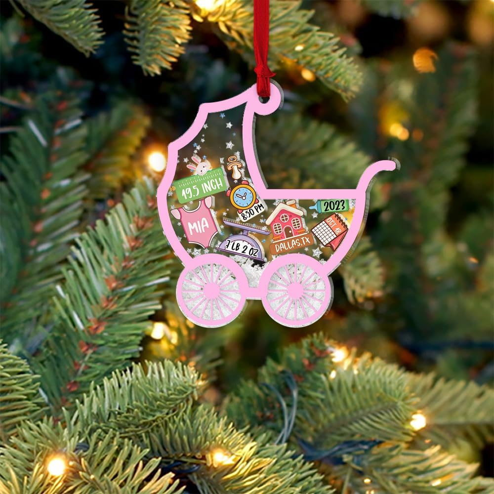 Adorno de Navidad para bebé 2024, adornos de estadísticas de nacimiento de bebé, adornos de bebé, adornos personalizados de primera Navidad para