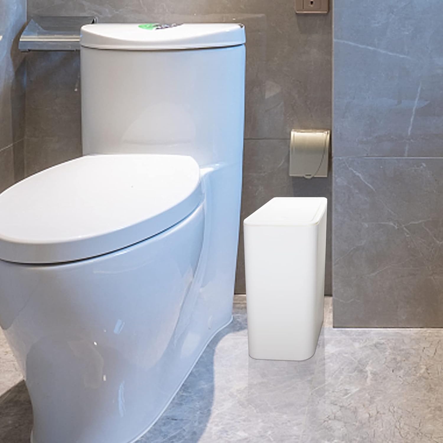 QPEY Basurero de baño con tapa, papelera de baño de 10 litros2.6 galones, cubo de basura pequeño de plástico para baño, cocina, dormitorio, oficina