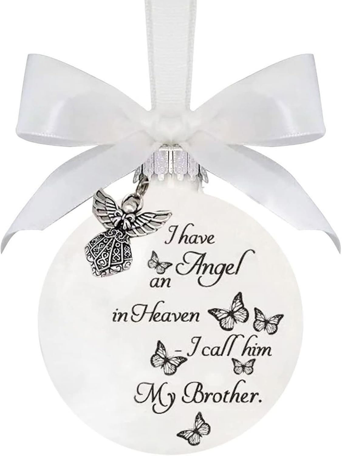 Adornos conmemorativos de Navidad, bola de plumas “Tengo un ángel en el cielo” con colgante de ángel pequeño, adorno de bola de Navidad, para mamá,