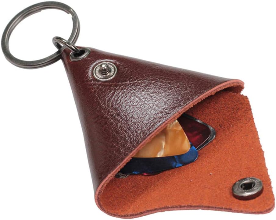 EXCEART Funda de cuero para guitarra baja, púas de guitarra eléctrica, estuche de púas de guitarra, estuche de plectro, llavero triangular,