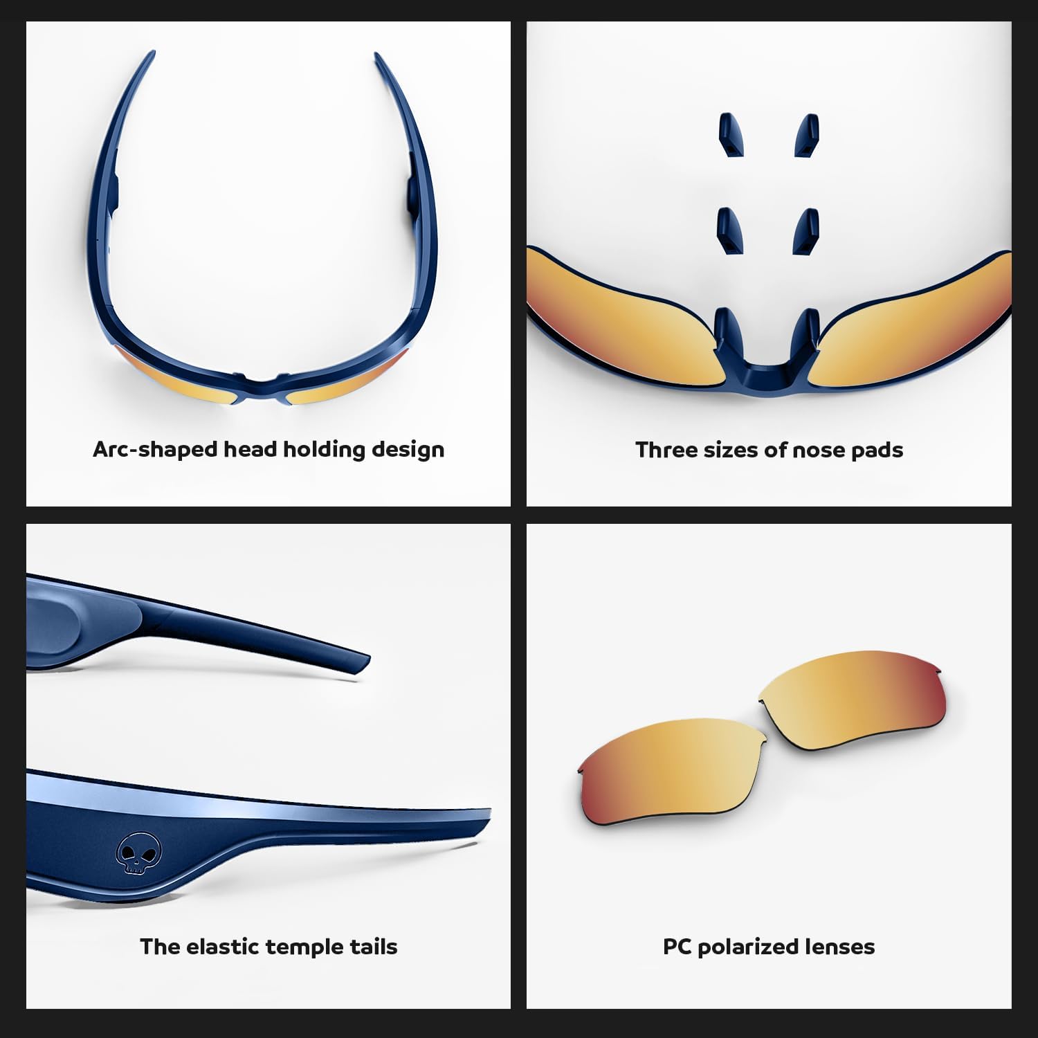 VOCALSKULL Lentes de sol inteligentes de audio de conducción ósea, gafas de sol deportivas con lentes polarizados, impermeabilidad IPX 5,