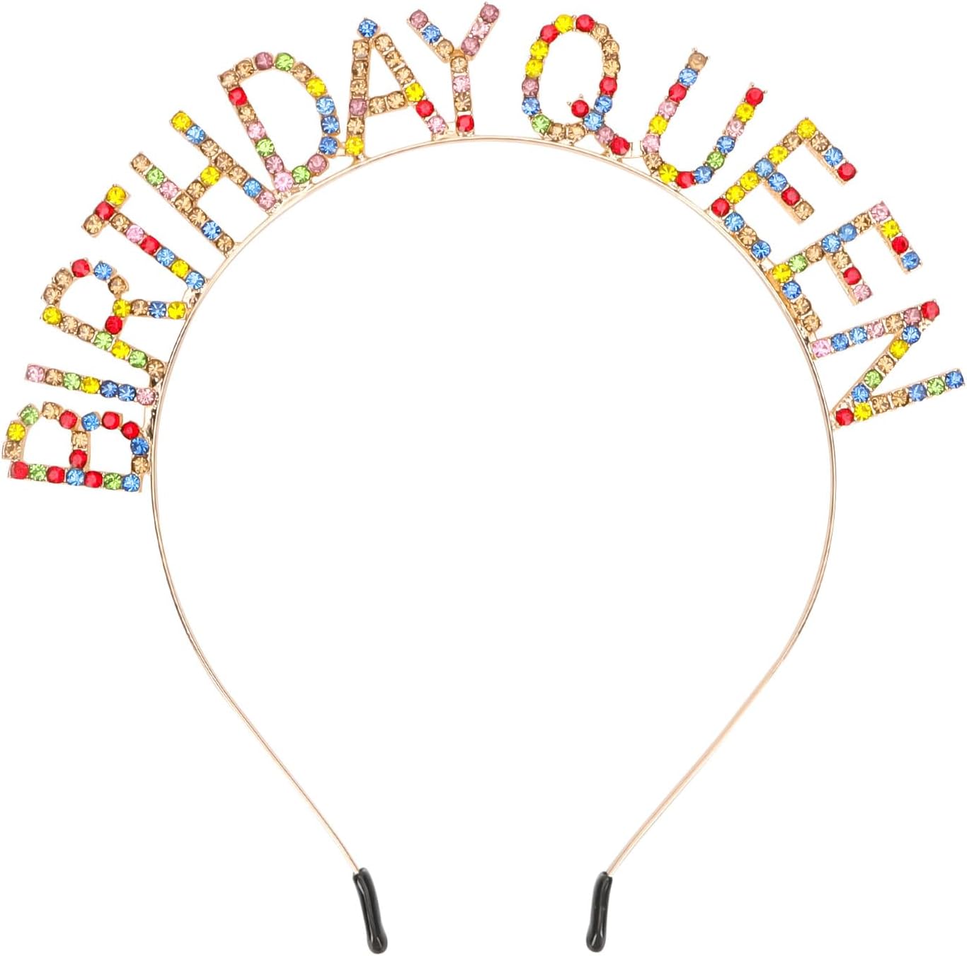 CURASA Diademas de cumpleaños Queen para mujer, corona de diamantes de imitación arcoíris para niñas, tiara colorida, diadema de cumpleaños, tiara