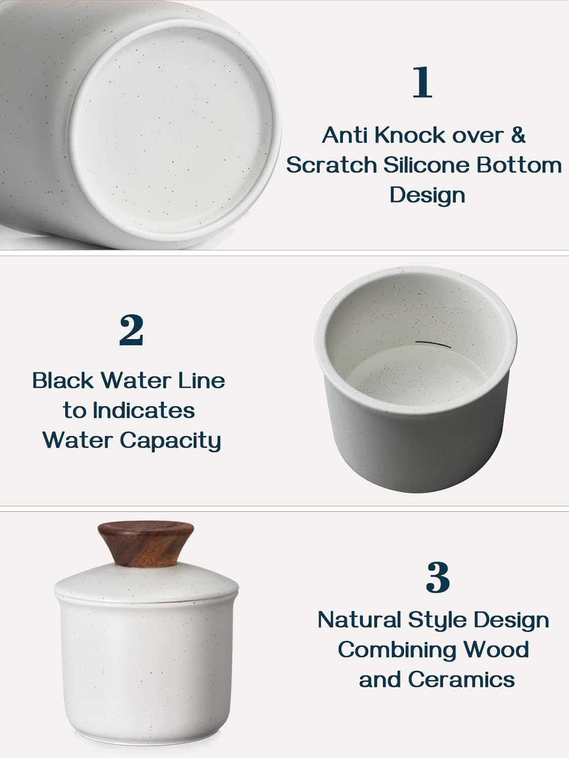 DOWAN French Butter Crock for Countertop, Ceramic Butter Dish with Waterline, Porcelain Butter Container for Spreadable Soft Butter, French Butter