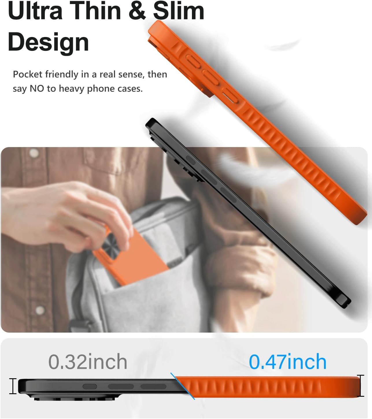 SIXBOX Funda delgada mejorada para iPhone 15 Pro Max, cubierta deslizante integrada para cámara y borde de parachoques de TPU, funda rígida de