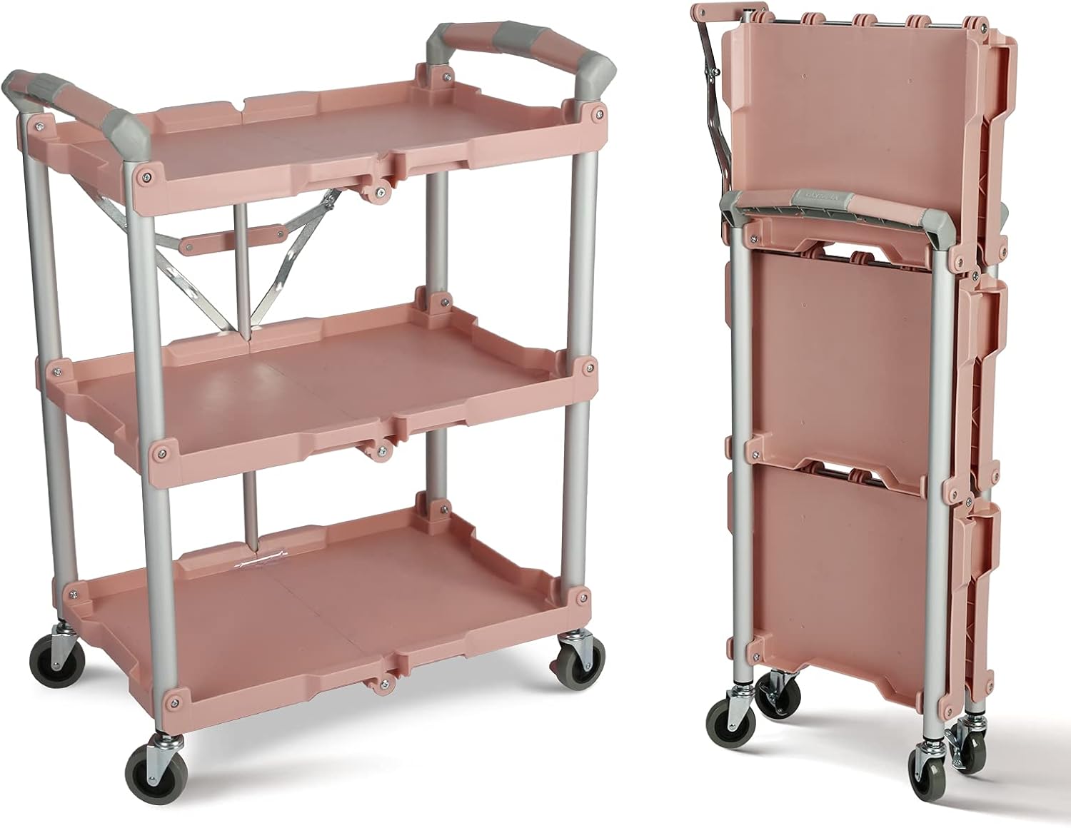 Olympia Tools Carrito de servicio plegable N Roll de 89-350, capacidad de 150 libras, 3 niveles, rosa