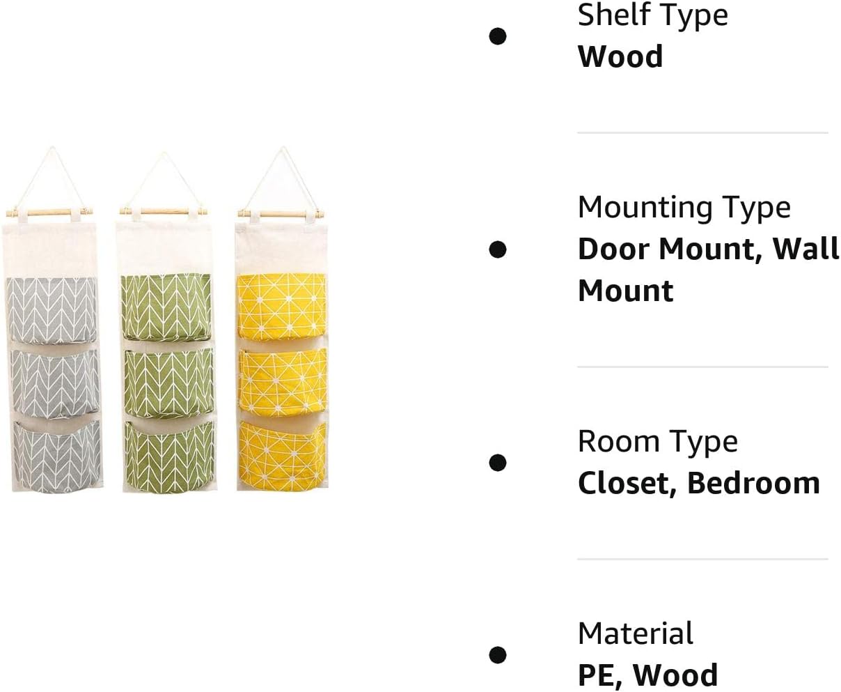 Creatiee – 3 bolsas de almacenamiento para colgar en la pared, impermeable, para colgar sobre la puerta, organizador de bolsillo con 3 bolsillos de
