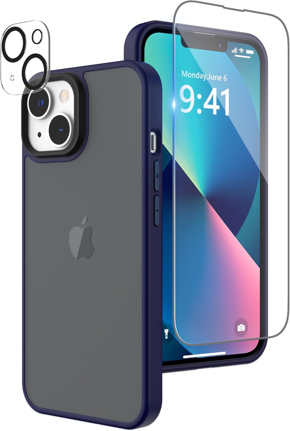 Funda mate compatible con iPhone 13 con protector de pantalla, cuerpo completo, a prueba de golpes, con protector de cámara, translúcido mate, funda