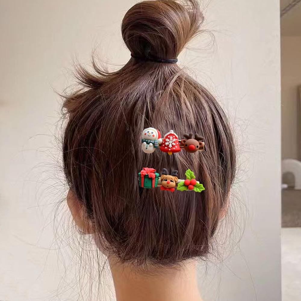 Pinzas para el cabello de Navidad, lindas campanillas de reno, Papá Noel, oso, muñeco de nieve, horquillas para el cabello, pasadores festivos para
