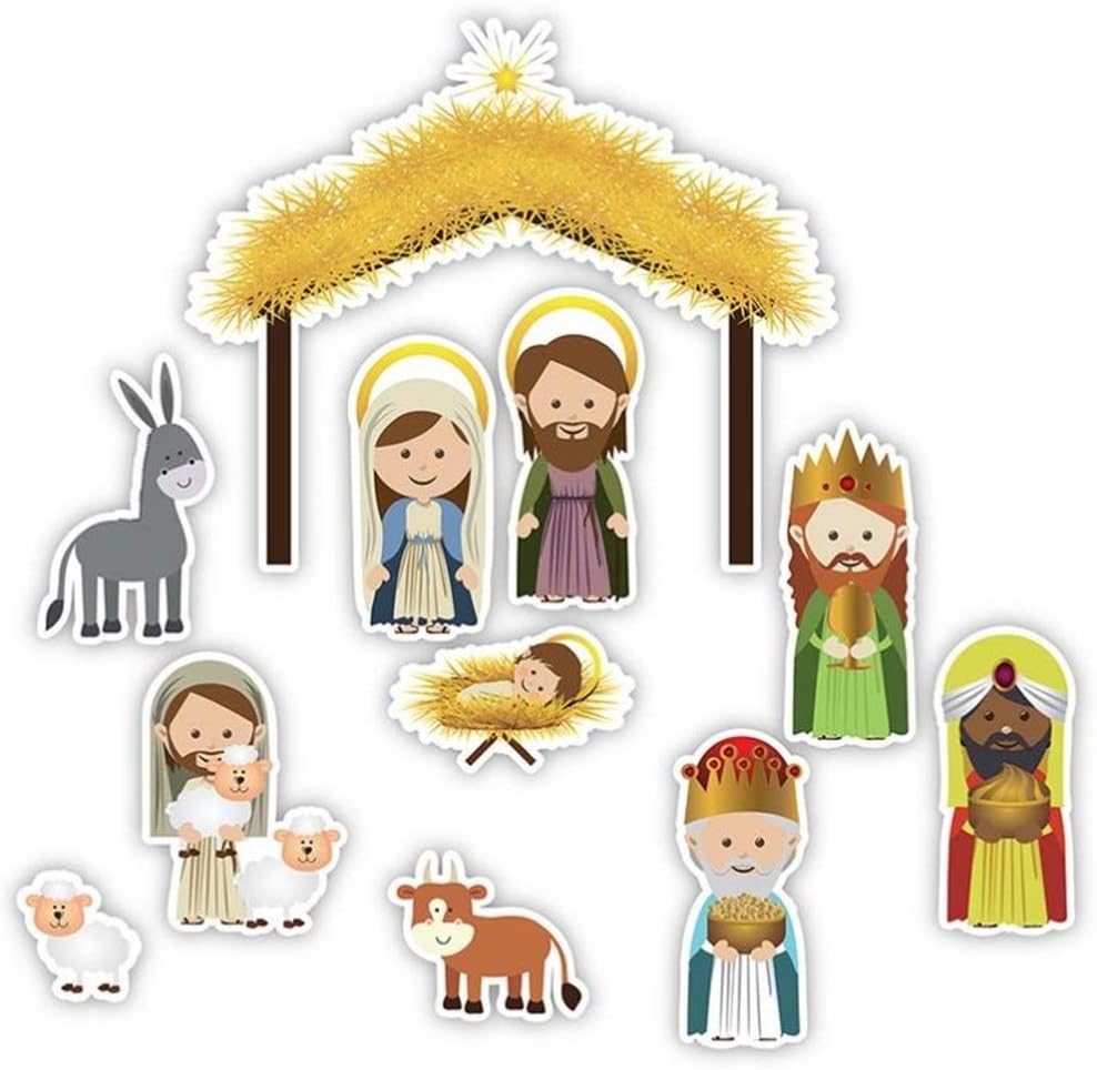 Juego de imanes de belén jumbo, calcomanías magnéticas religiosas de Navidad para refrigerador, 11 piezas