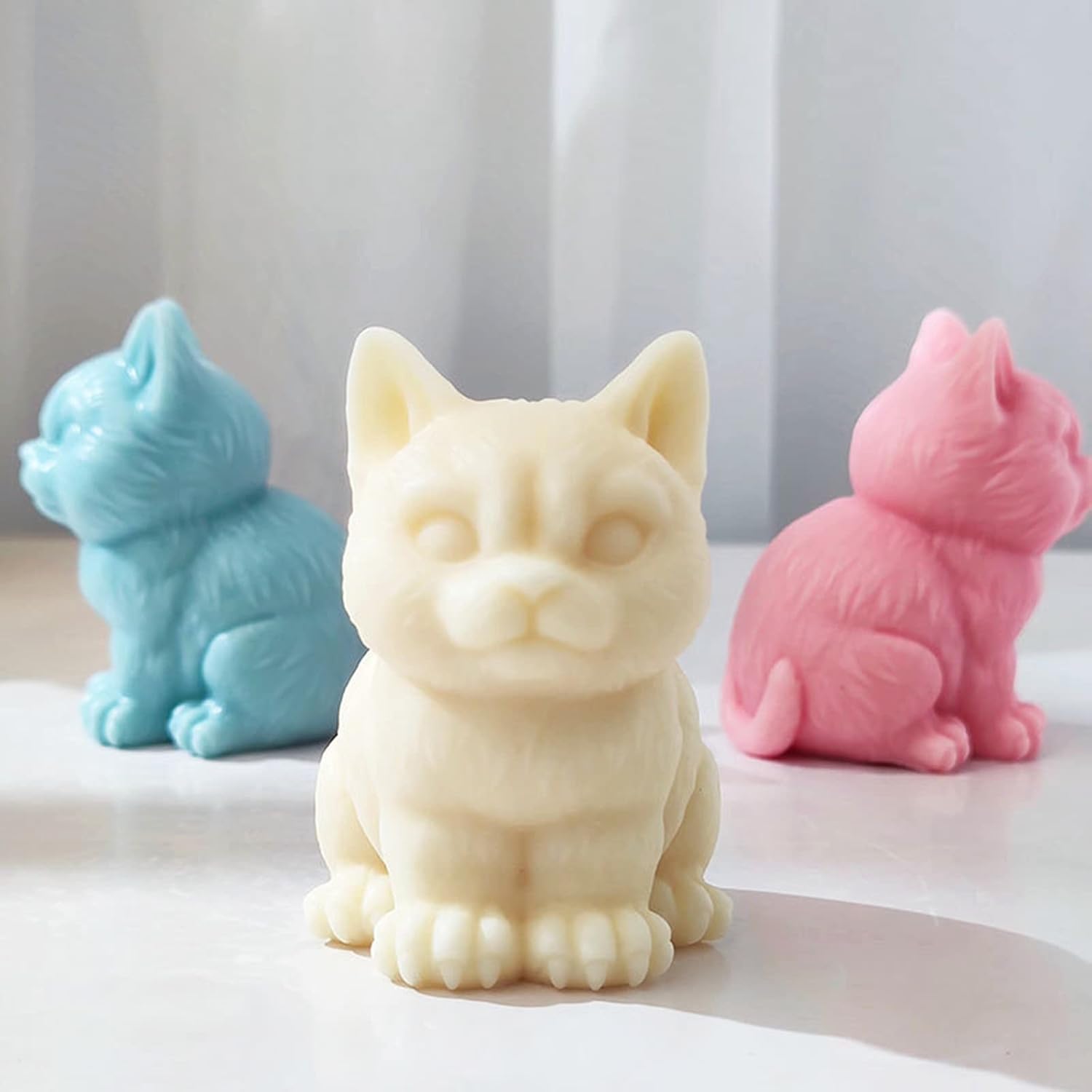 Xidmold Molde de vela de gato 3D, molde de fundición de resina de silicona para gatos, molde de silicona para chocolate, fondant, jabón, vela, bomba