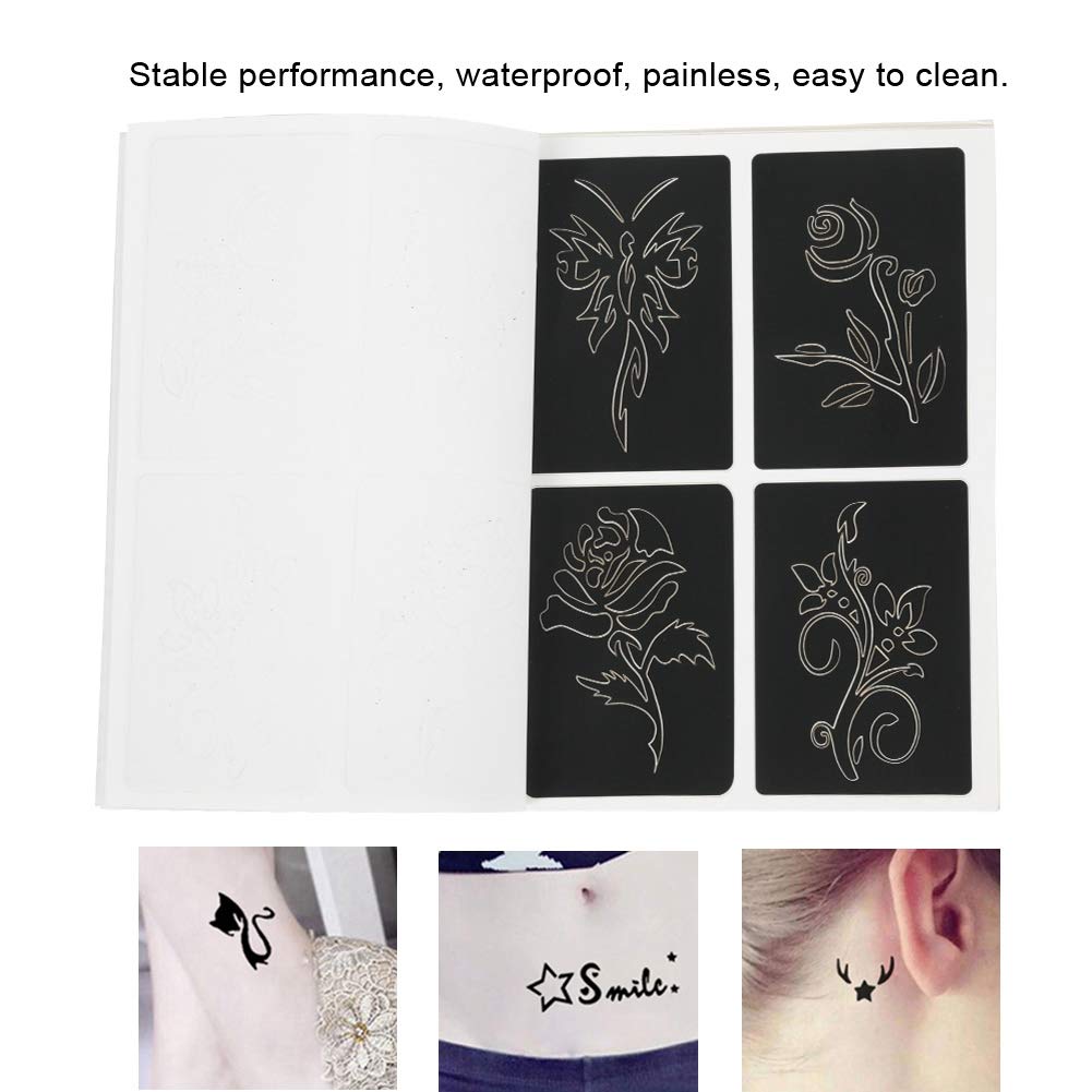 Kit de plantillas de tatuaje, plantilla de tatuaje pequeño semipermanente 118 patrones plantilla temporal aerógrafo, kit de tatuaje con purpurina,