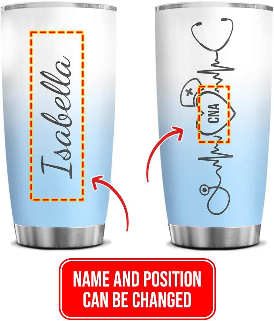 wowcugi Vaso de enfermera personalizado con nombre, con tapa, estetoscopio de latido del corazón, vasos para enfermeras, taza de café de viaje