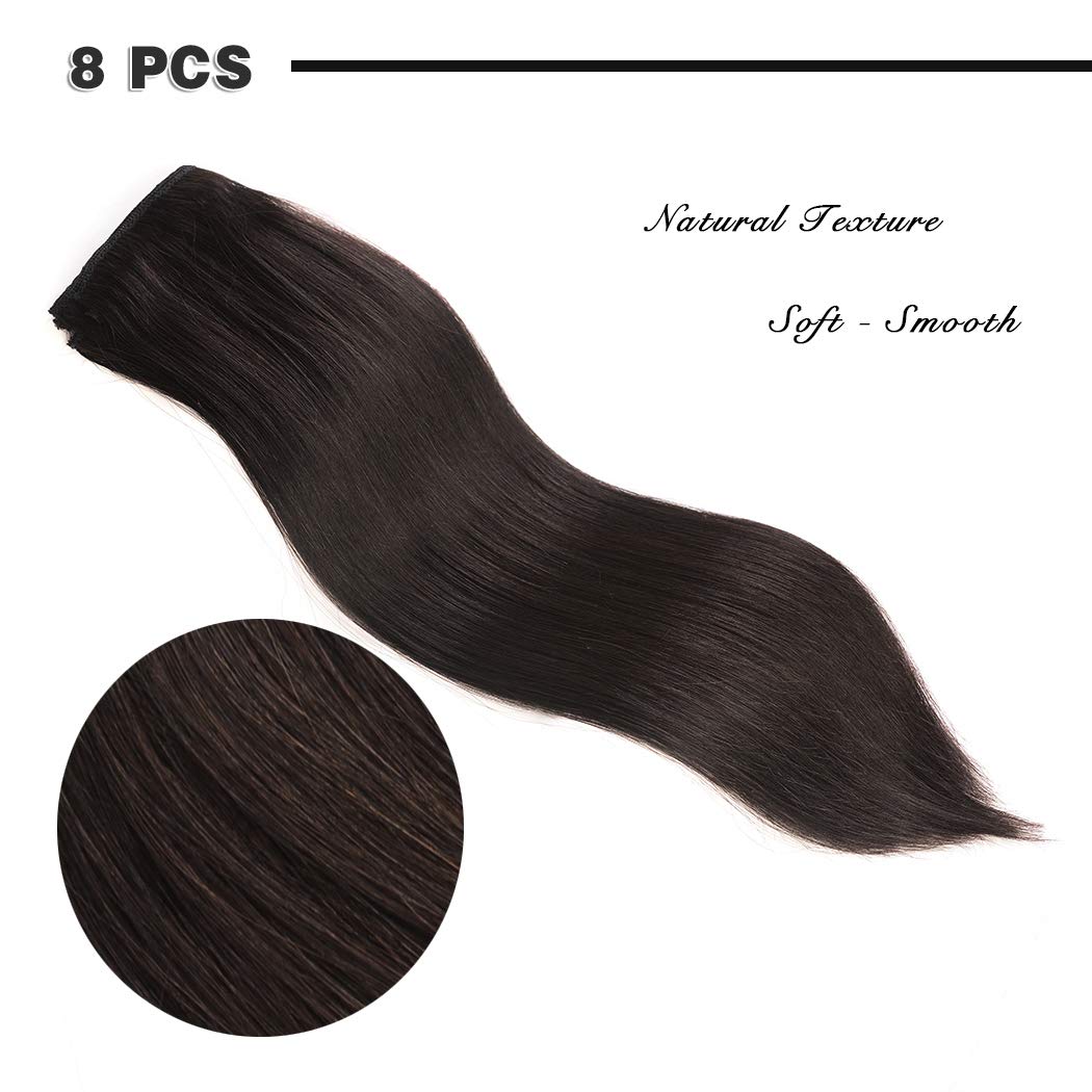 Extensiones de pelo humano real tipo Remy con clip, 8 piezas. Cabello humano lacio de doble trama.