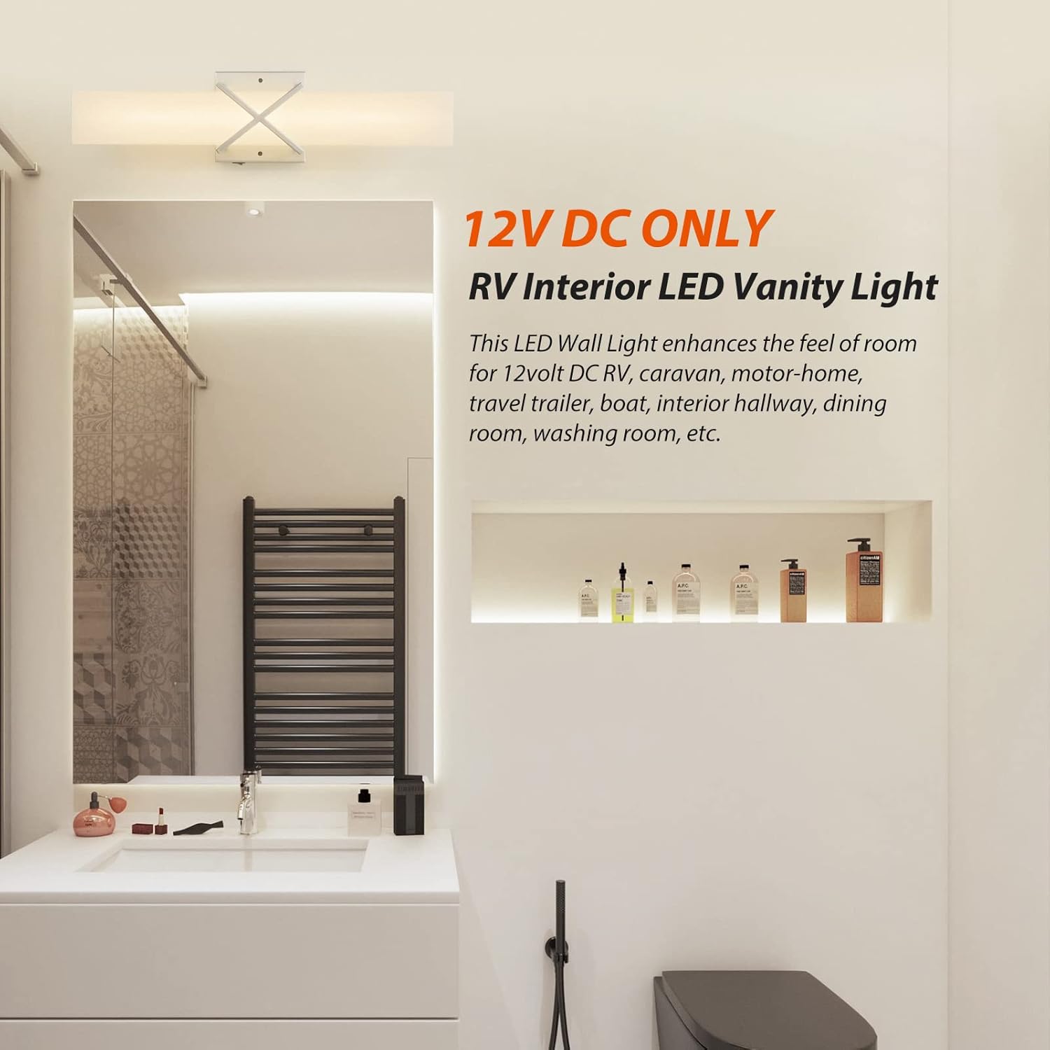 Dream lighting Lámpara LED de 12 V, lámpara de pared con interruptor, acabado plateado champán, 3500 K, 15 pulgadas