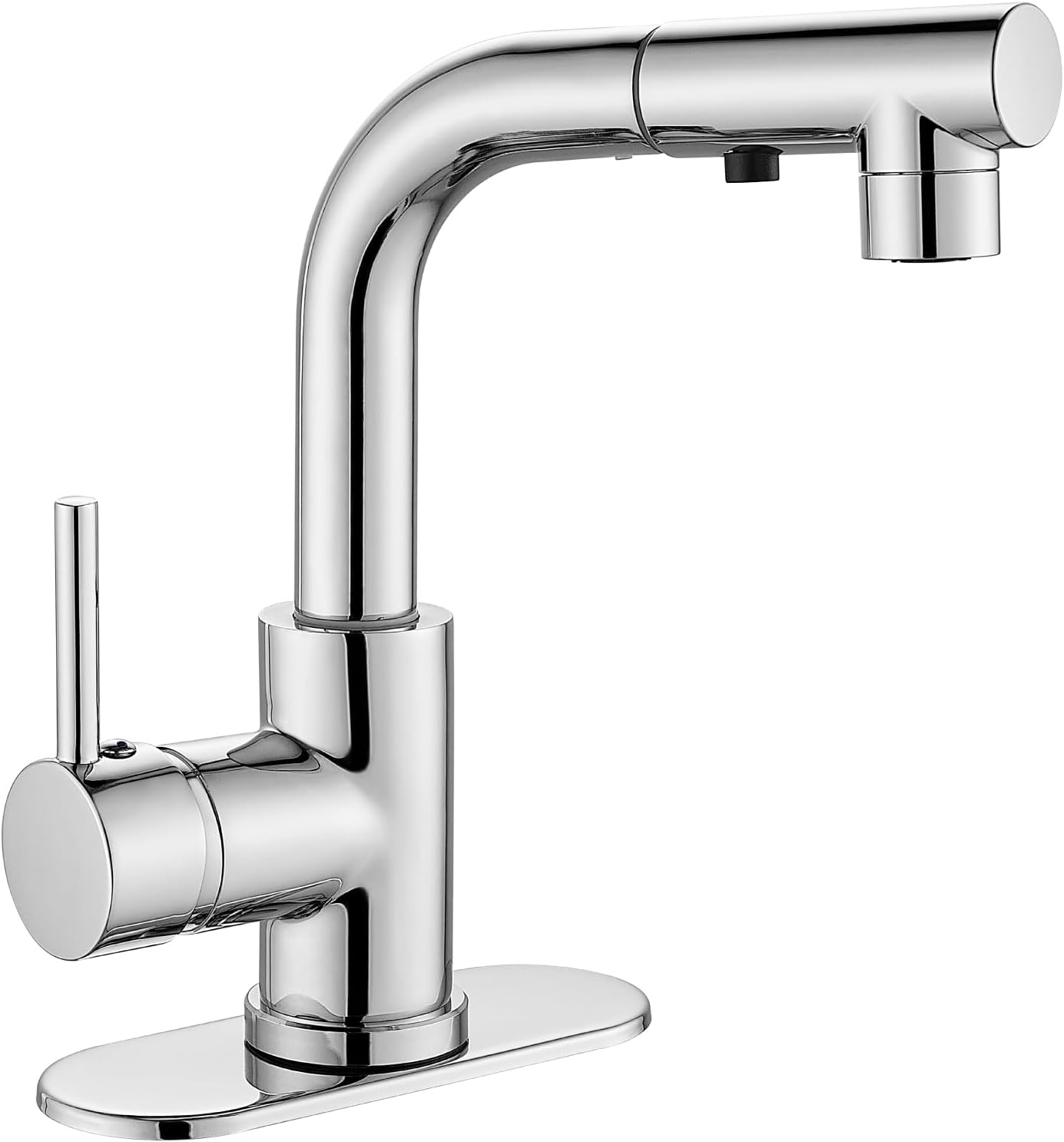 Grifos de baño de cromo pulido de una sola manija Grifos de fregadero de baño con rociador extraíble, grifo de fregadero de barra de montaje en