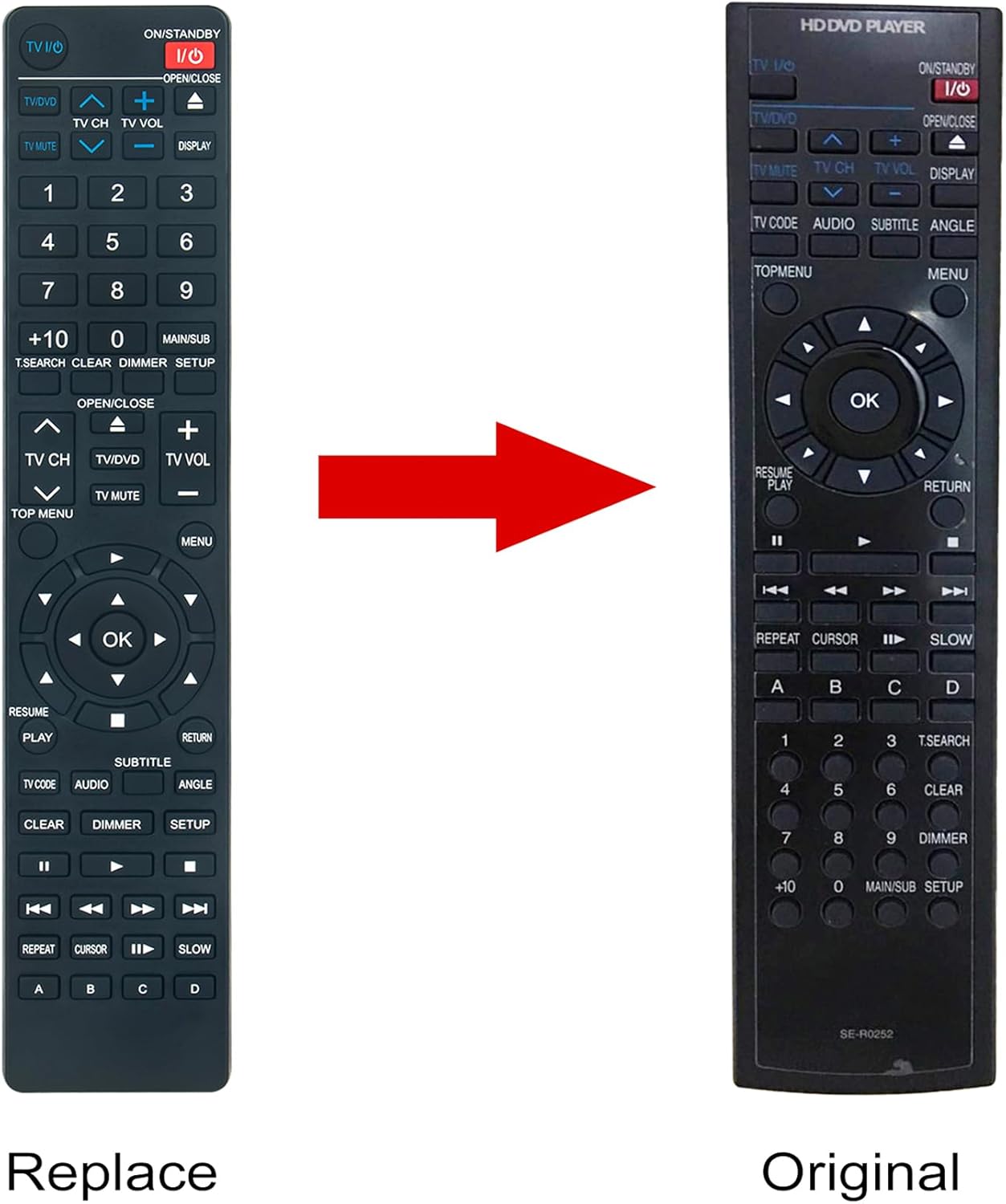 SE-R0252 Reemplazo de trabajo de control remoto para Toshiba HD-A2WKU HD-A35KU HD-A2KU HD-A20KU HD-A20KC HD-A2W HD-D2 HD-A20 HD-A35 HD-A35KC HD-A2