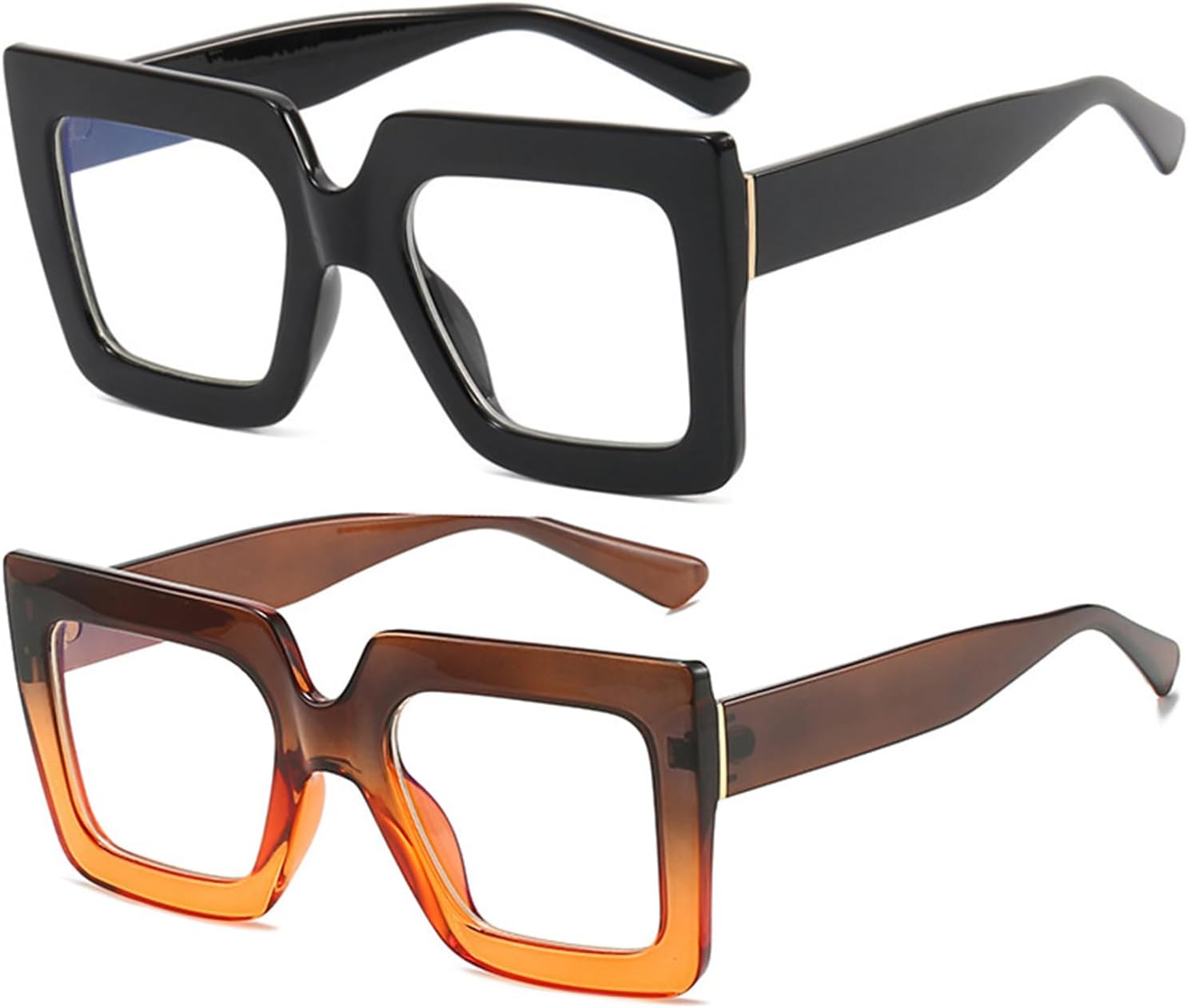 Lentes cuadrados de gran tamaño para luz azul para mujeres y hombres, marco grueso, anteojos grandes para computadora sin receta (negro +