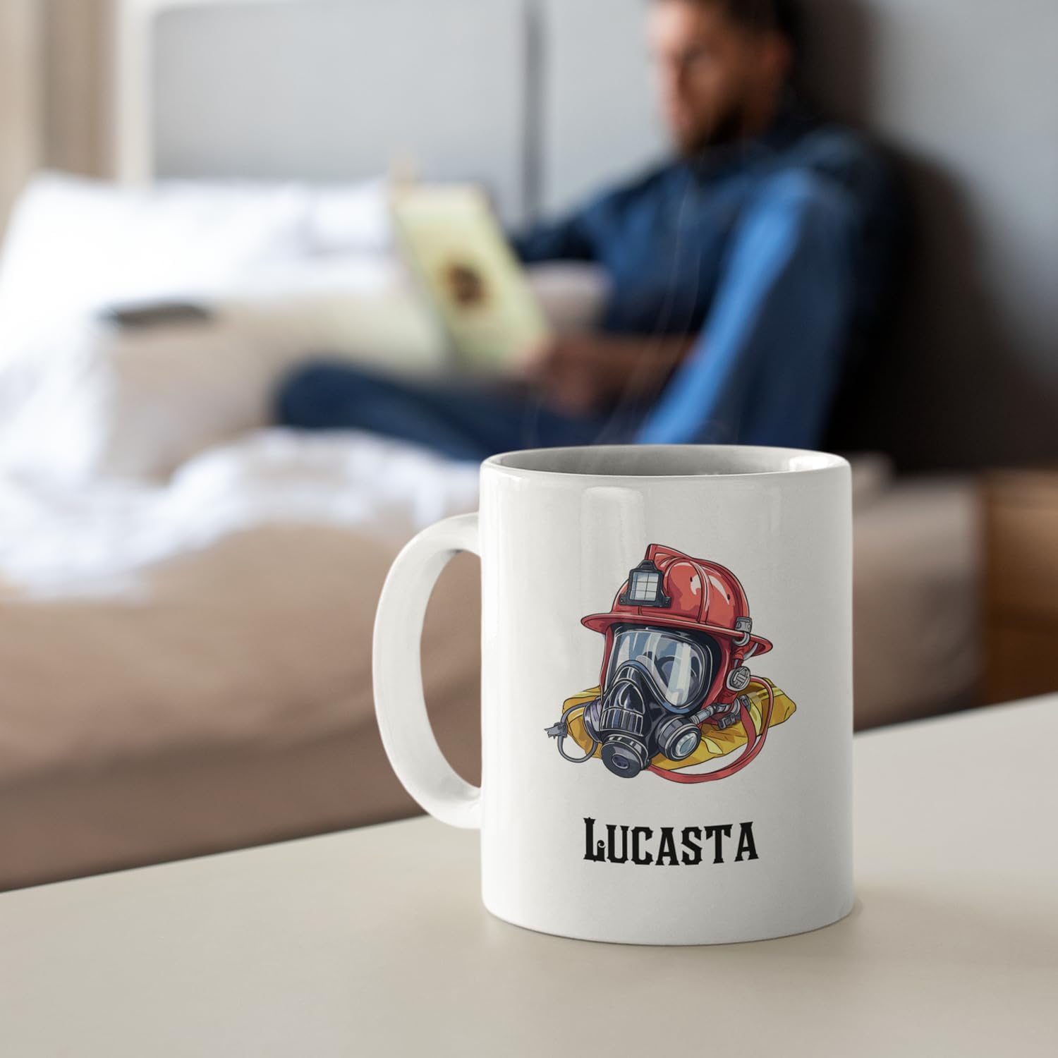 Tazas de porcelana personalizadas únicas para amantes de los bomberos de 11 o 15 onzas con nombre, tazas de viaje blancas de bombero personalizadas,
