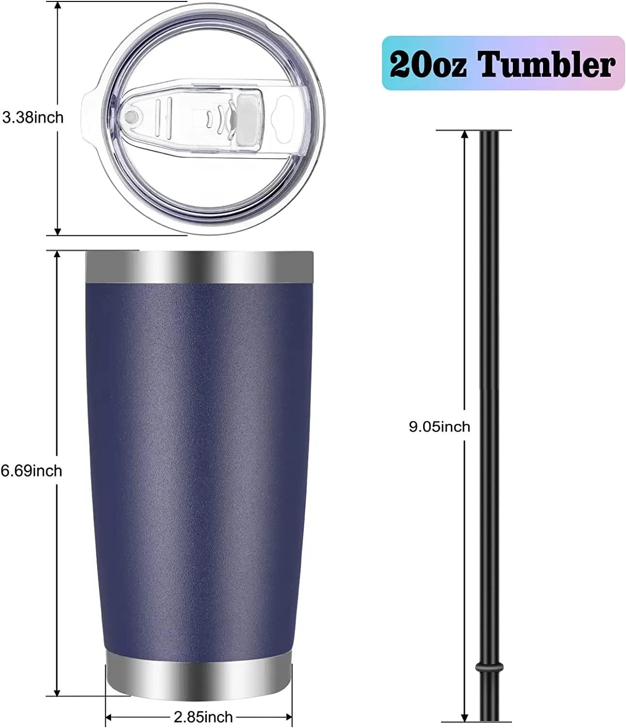 Vaso Vegond de acero inoxidable, con tapa y popote, 12 onzas, doble pared con aislamiento al vacío, taza de café reutilizable, para viaje