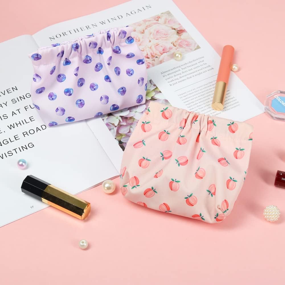 Mini bolsa de maquillaje, 2 bolsas de cosméticos de bolsillo, bolsa de maquillaje floral impresa impermeable, bolsa de maquillaje pequeña para