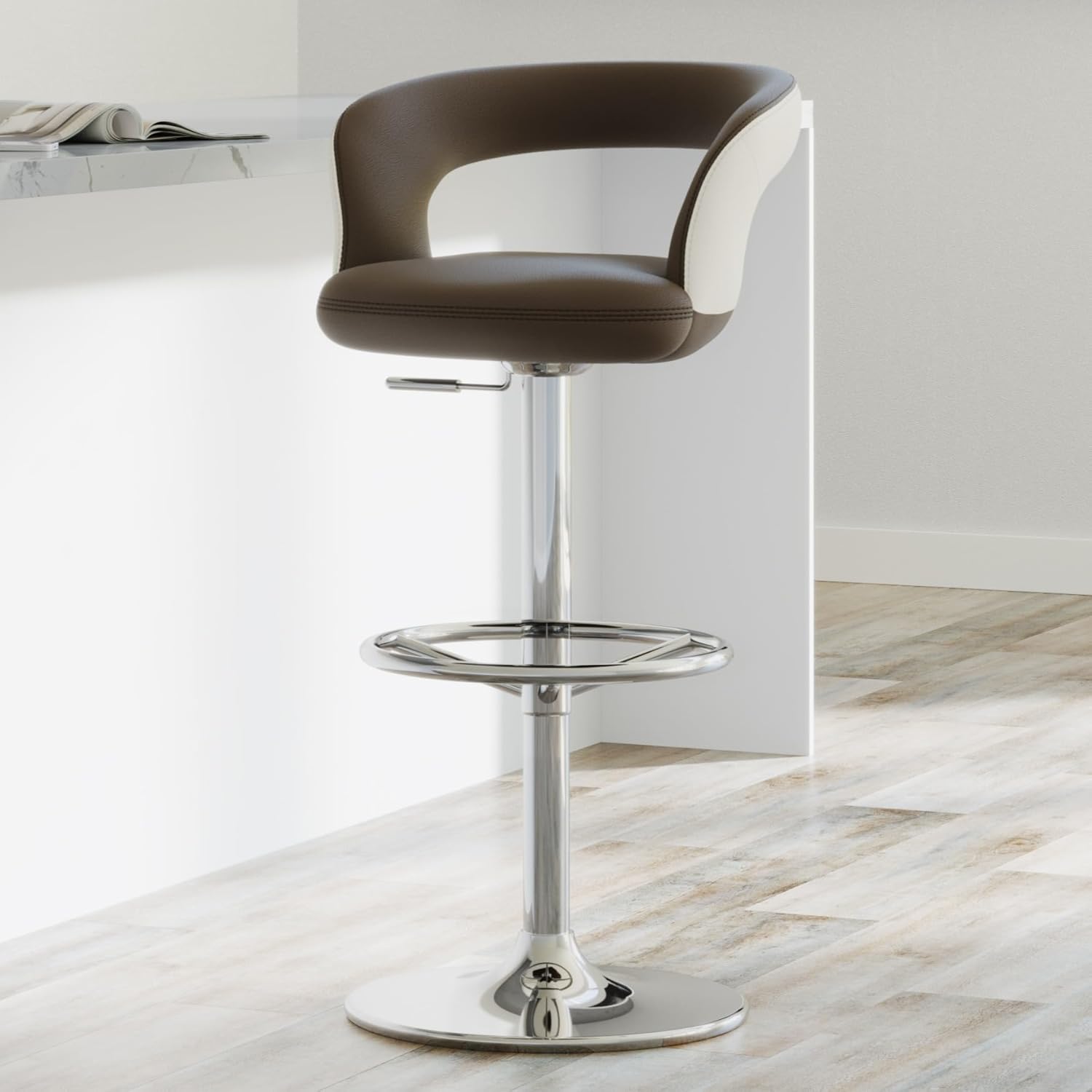 Zuri Furniture Asiento marrón con respaldo crema Monza ajustable altura giratoria sin brazos taburete de bar