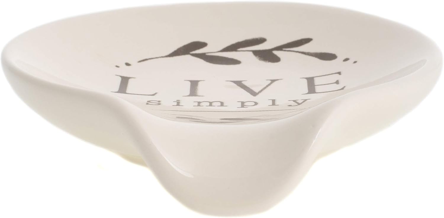 DEMDACO Live Simply Floral – Cucharas de cocina de cerámica blanca brillante de 4.5 x 4 pulgadas