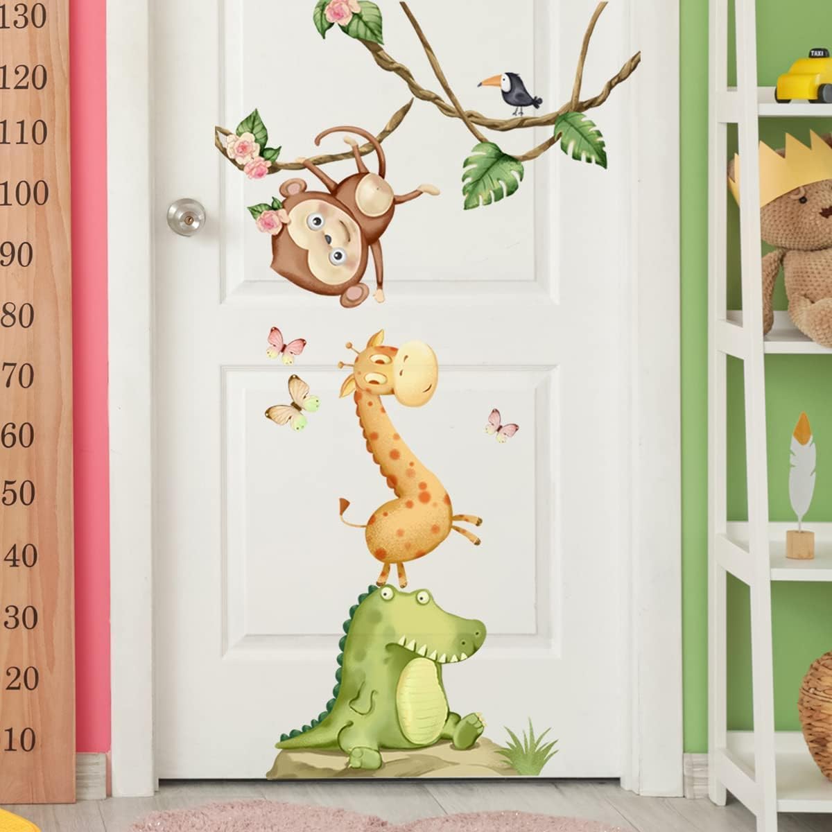 Calcomanías de pared de animales de acuarela, calcomanías de pared de animales de mono, jirafa, calcomanías de pared para niños, guardería, sala de