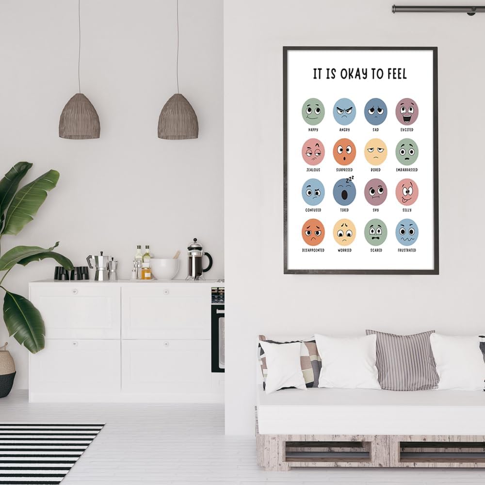 BFADMN Lienzo bohemio con texto en inglés It Is Okay To Feel, arte para pared de salud mental, decoración de sala de juegos, póster de arte infantil