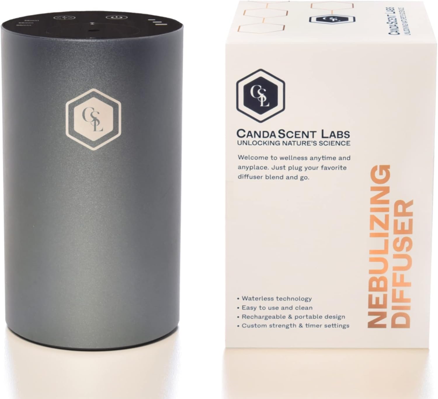 Nuevo valor especial difusor sin agua de CandaScent Labs + aceites esenciales para relajar portátil y recargable por USB, 3 intensidades y 4 ajustes