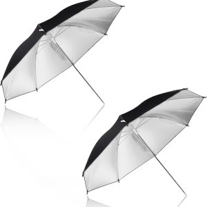Paquete de 2 kits de iluminación para paraguas de fotografía, paraguas reflector negro y plateado de 43 pulgadas para estudioexteriores accesorios Paquete de 2 kits de iluminación para paraguas de fotografía, paraguas reflector negro y plateado de 43 pulgadas para estudioexteriores accesorios