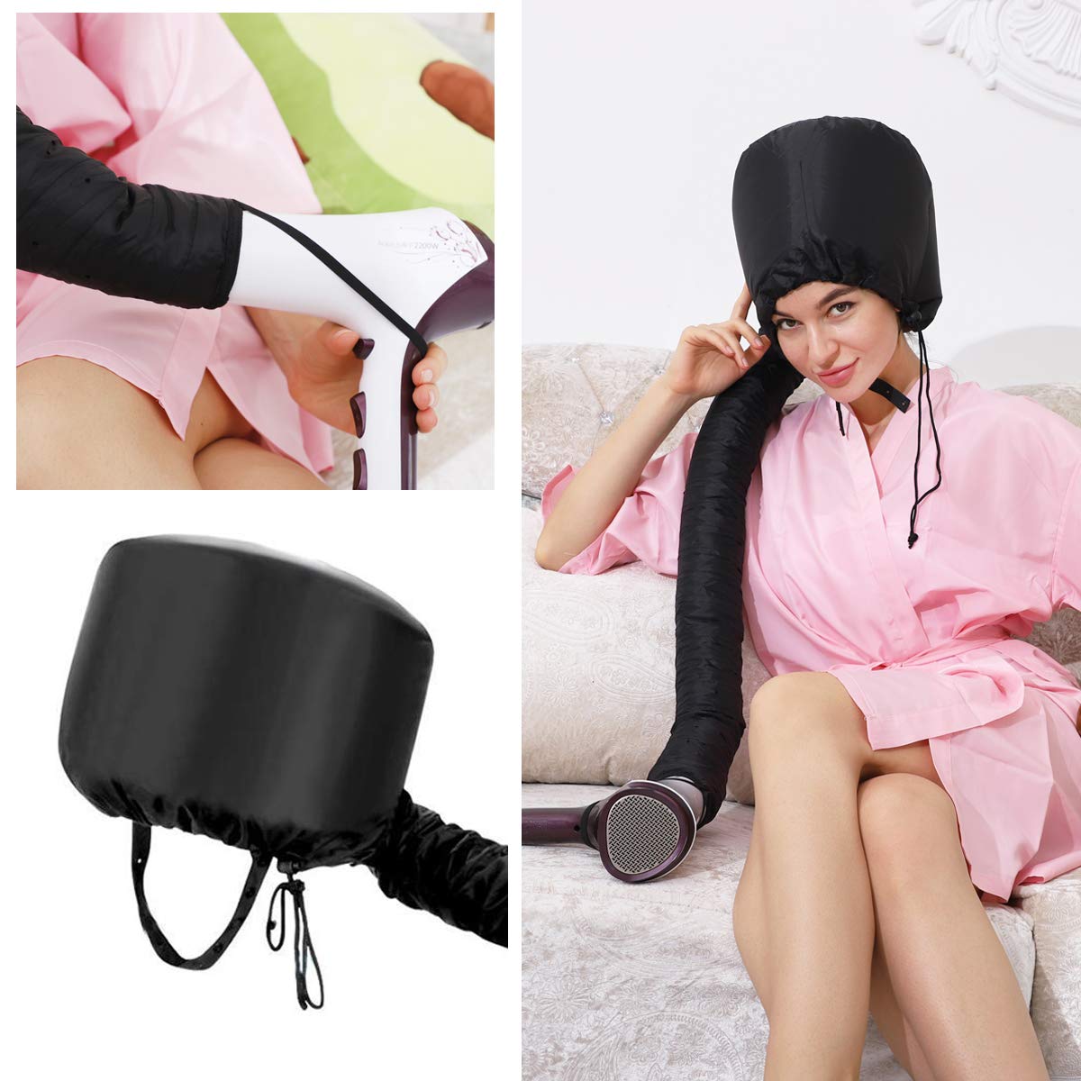 (3 en 1) Paquete de 24 piezas de tubos rizadores de cabello suave flexible con secador de pelo con accesorio de capó y 4 pinzas para peinar el